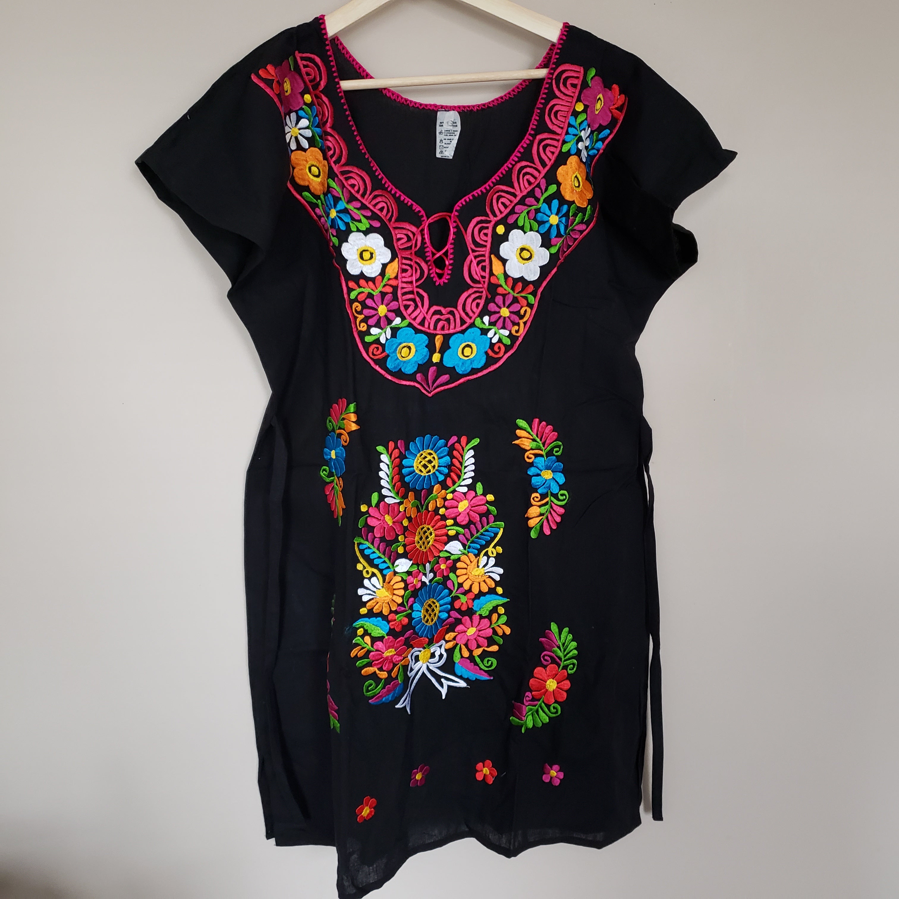 Mexican Traditional Dress. Floral Embroidered Dress. Mexican Fiesta Dress.  Lace Trim off the Shoulder Dress. -  Finland