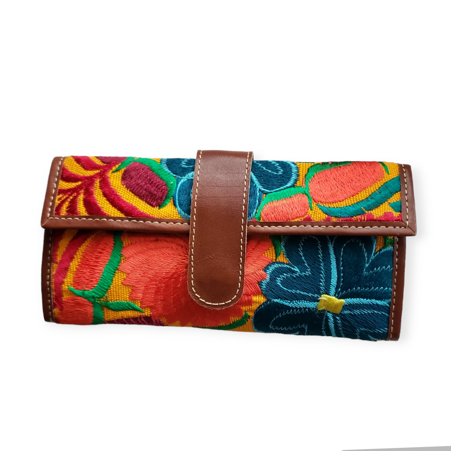 Handmade Embroidered Floral Wallet from Oaxaca