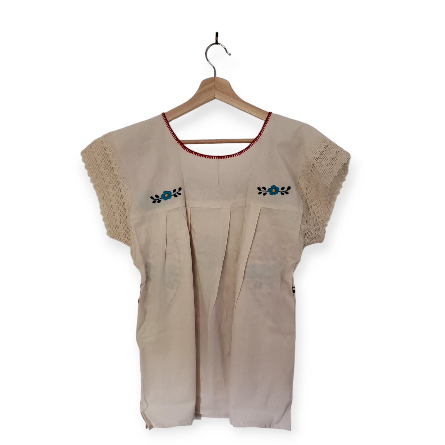 Traditional Mexican Embroidered Shirt Floral Top Blouse Handmade Beige Gypsy Hippie Ethnic Peasant Boho Oaxaca Floral