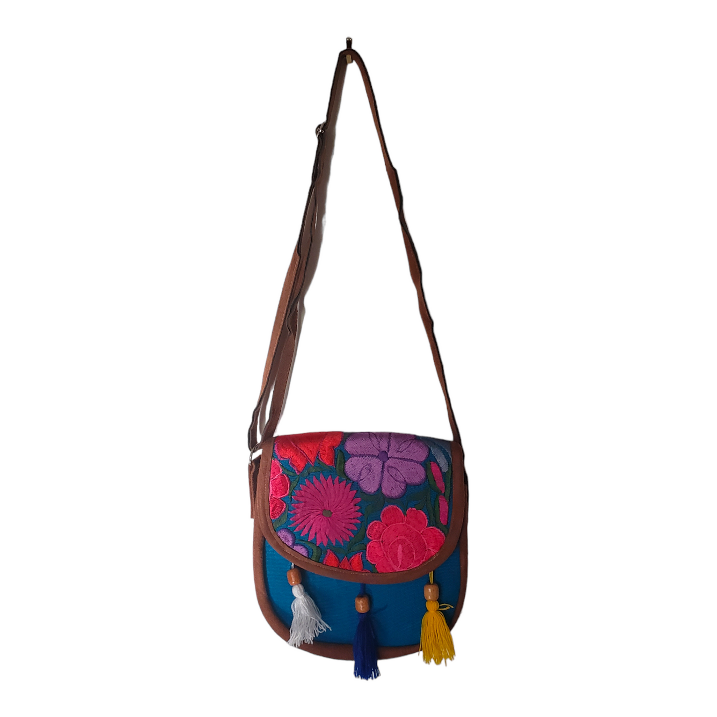 Mexican Embroidered Floral Blue Bag Shoulder Crossbody