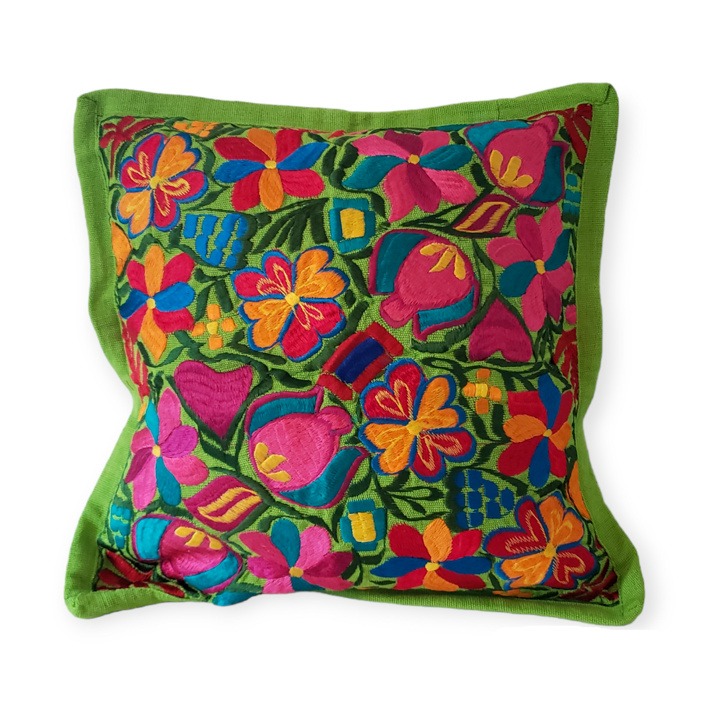 Set of 2 Mexican Pillow Covers Oaxaca Handmade Floral Embroidered Decorative Pillow Case 19"x19"