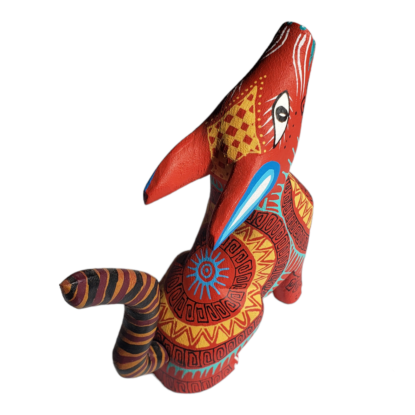 Red Coyote Geometric Alebrije Oaxacan Wood carving