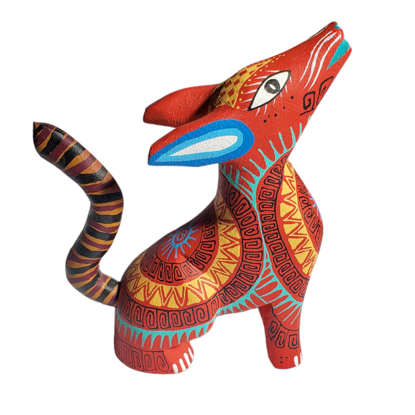 Red Coyote Geometric Alebrije Oaxacan Wood carving