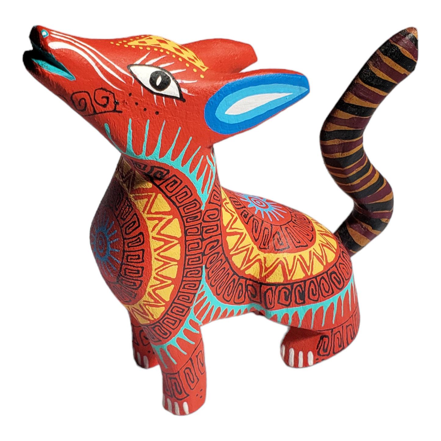 Red Coyote Geometric Alebrije Oaxacan Wood carving