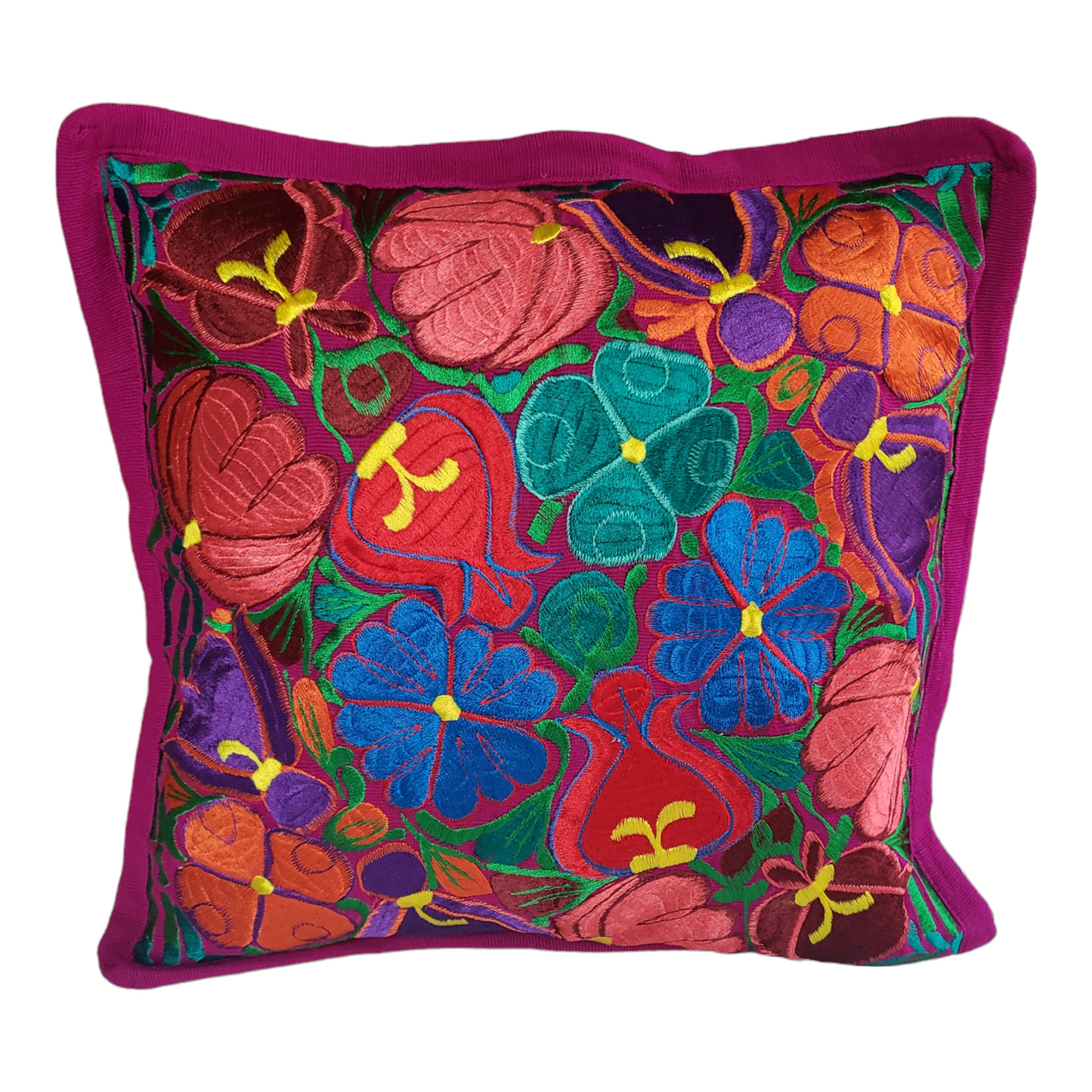 Set of 2 Mexican Pillow Covers Oaxaca Handmade Floral Embroidered Decorative Pillow Case 19"x19"