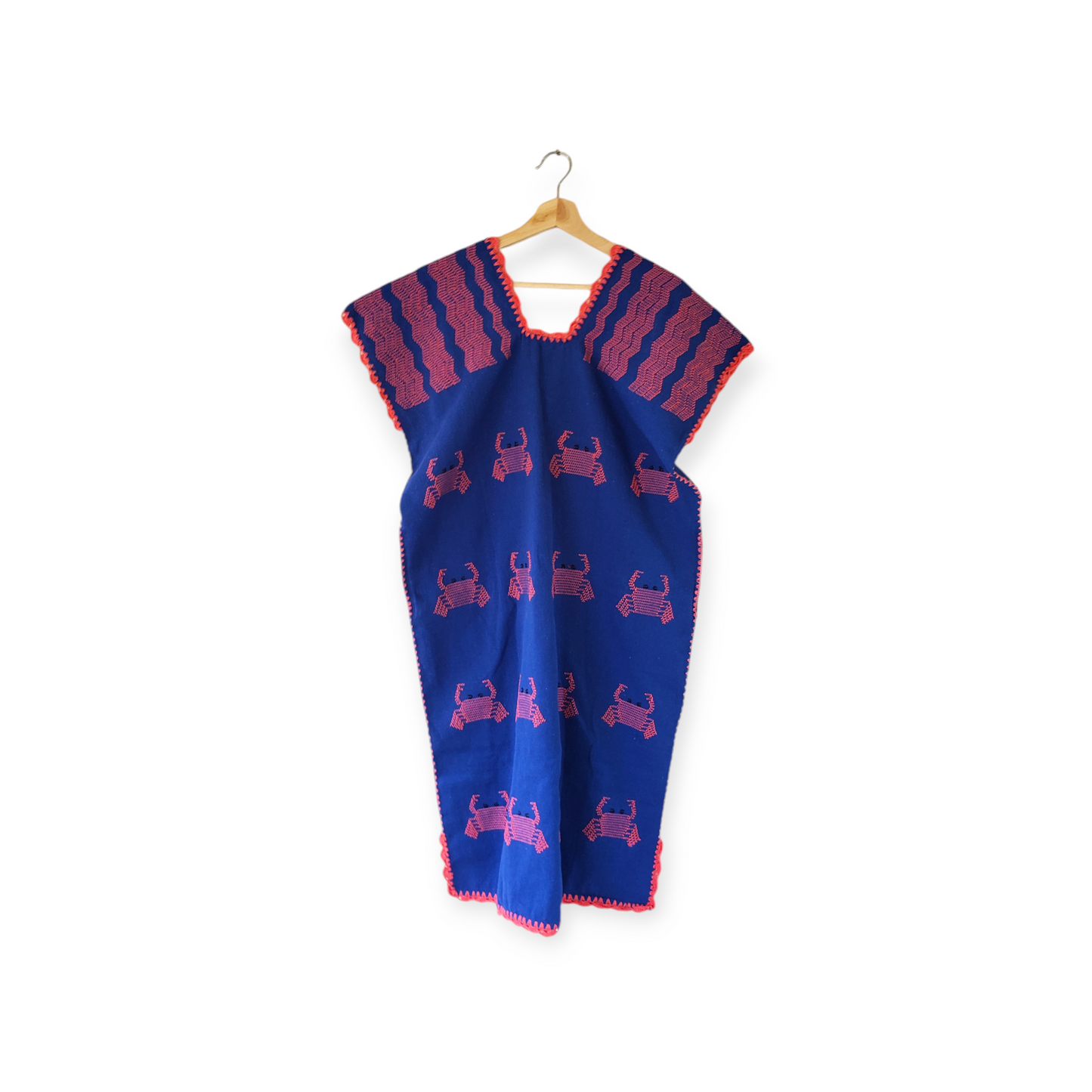 San Juan Colorado Huipil Dress - Blue / Pink Crabs