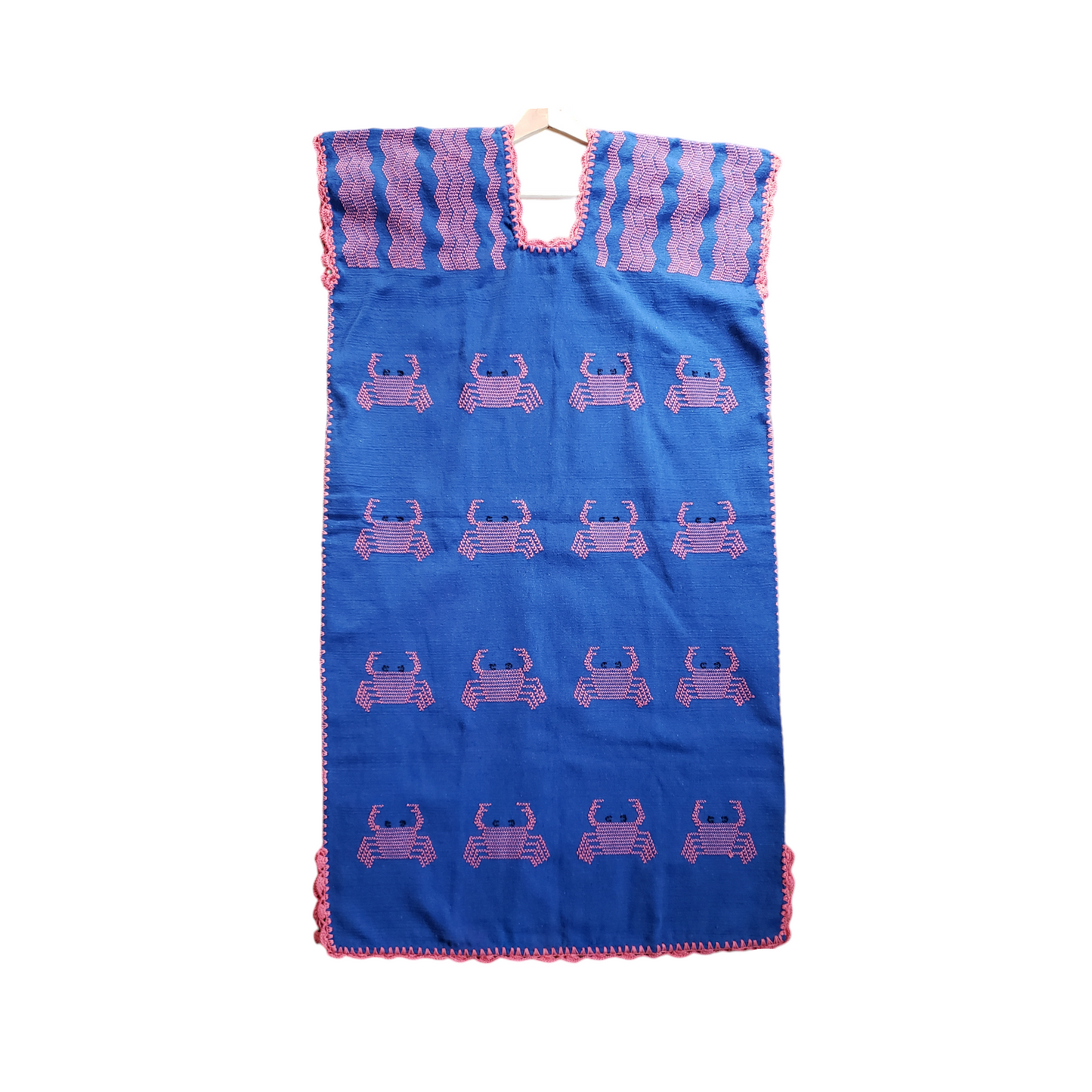San Juan Colorado Huipil Dress - Blue / Pink Crabs