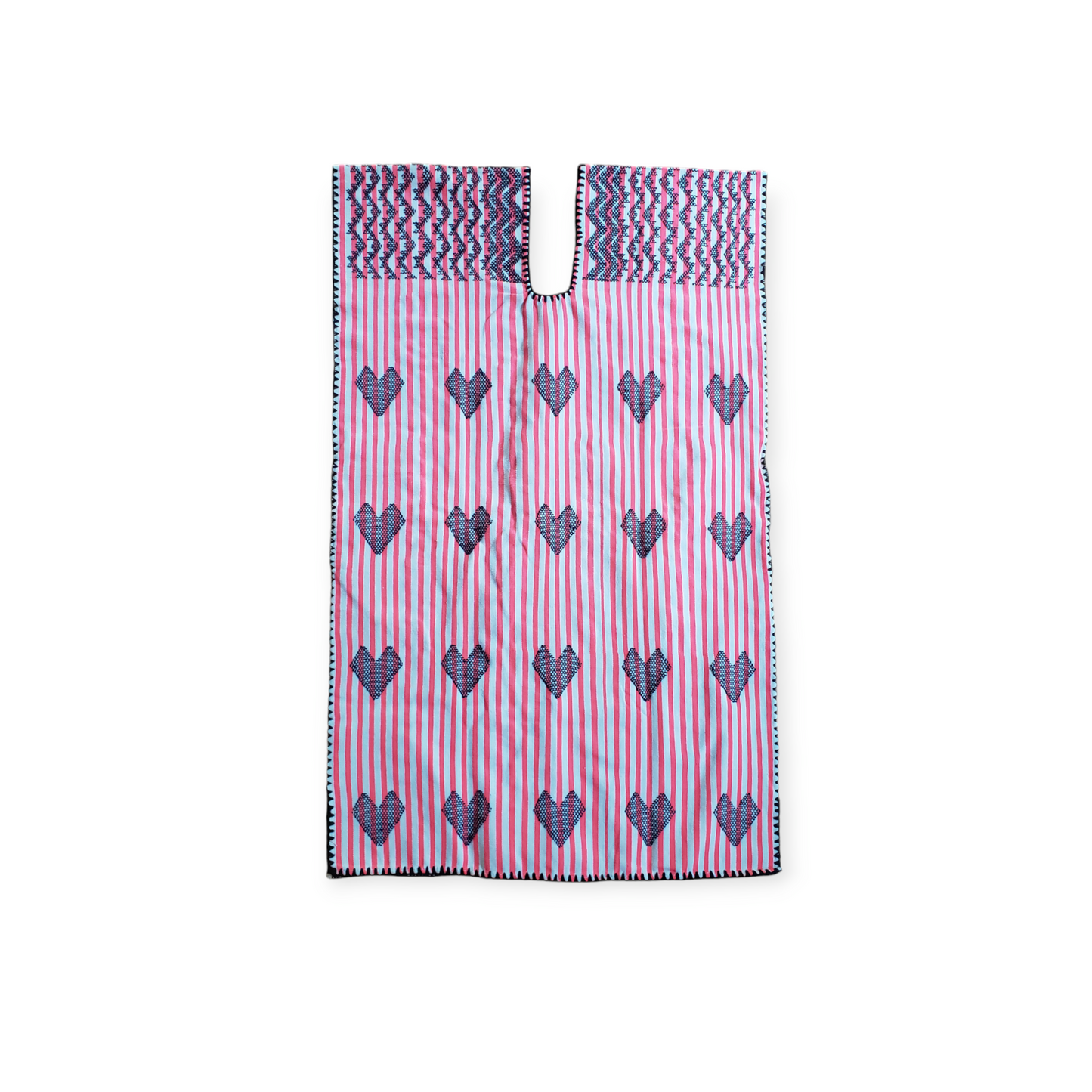 San Juan Colorado Huipil Kaftan - Pink Stripes with Black Hearts