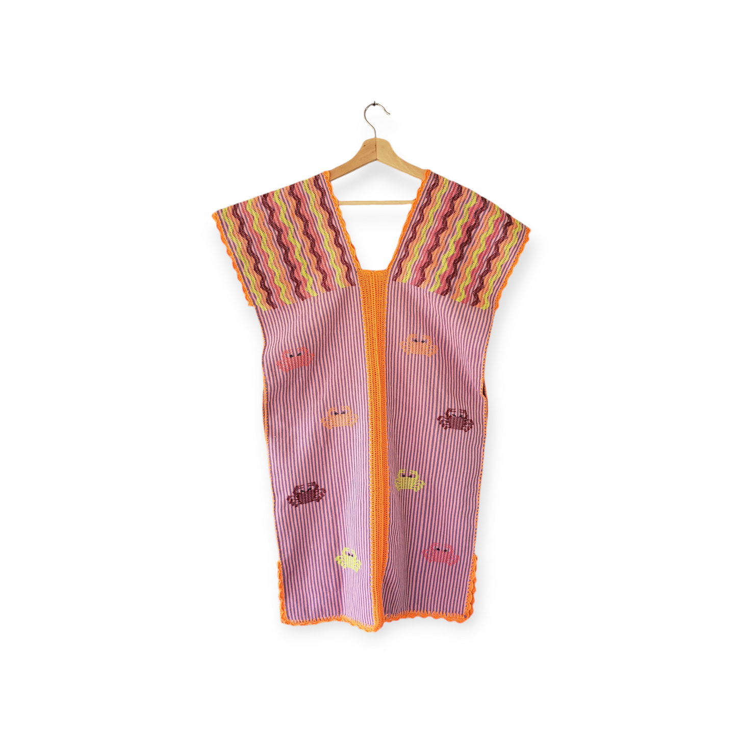 San Juan Colorado Huipil Tunic Dress - Pink / Crab Design