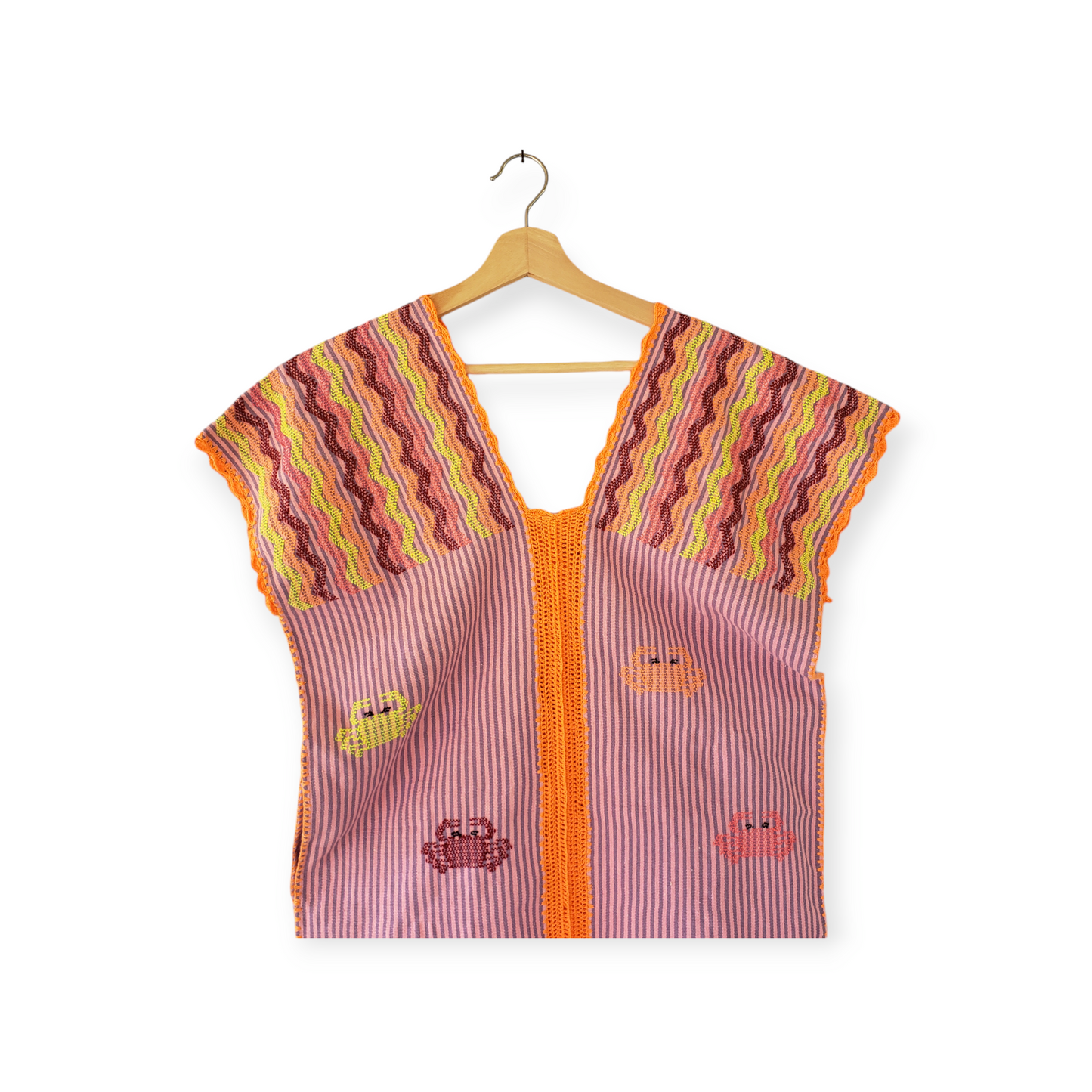 San Juan Colorado Huipil Tunic Dress - Pink / Crab Design