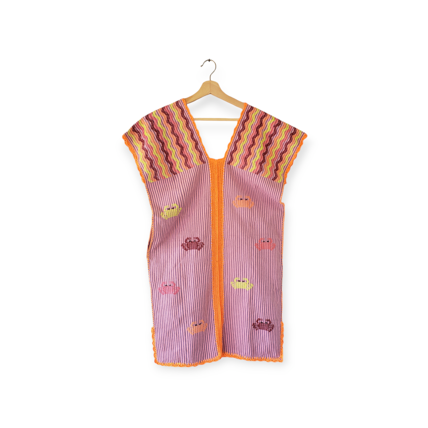 San Juan Colorado Huipil Tunic Dress - Pink / Crab Design