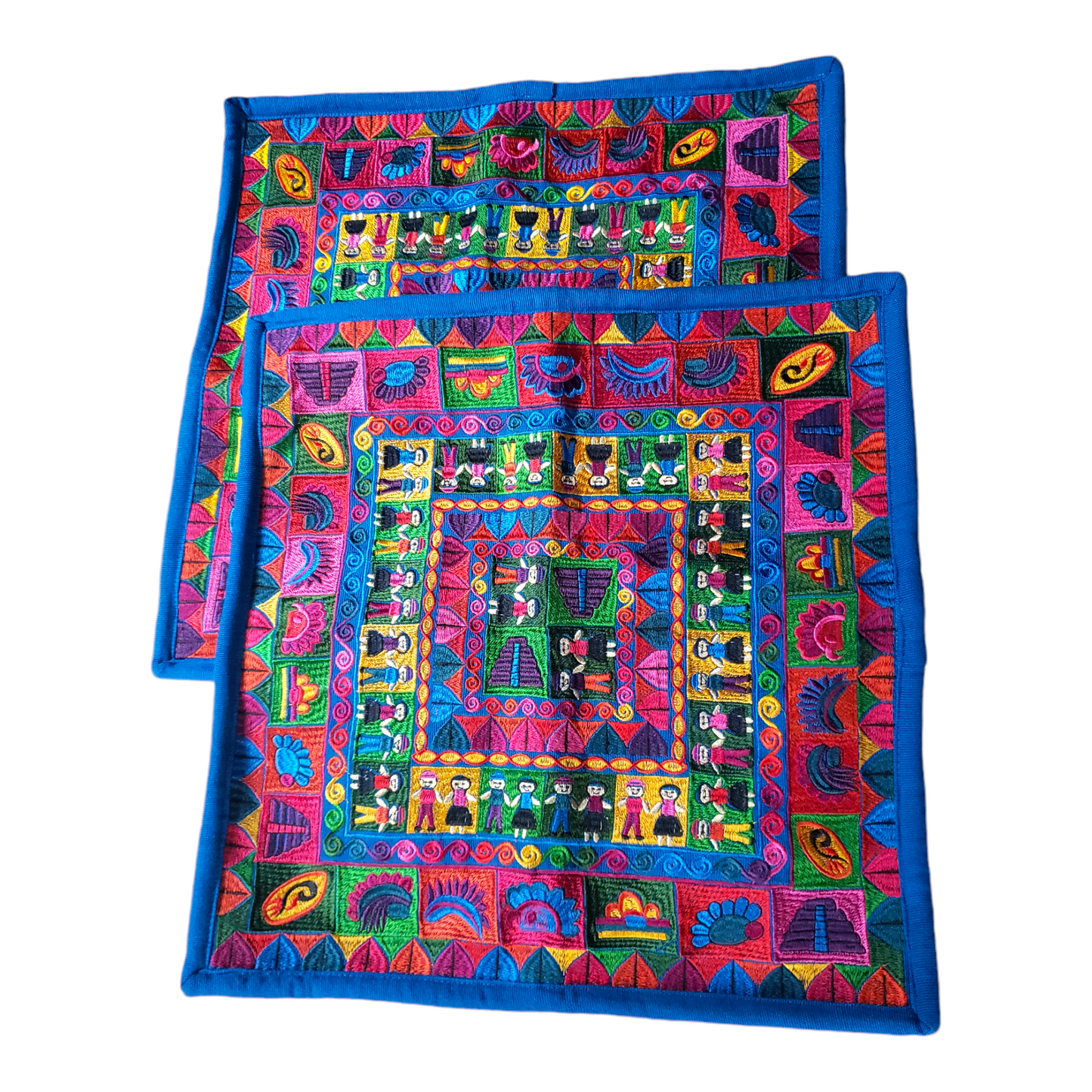 Set of 2 Mexican Embroidered Pillow Covers Decorative Pillow Case - People - 19"x19"