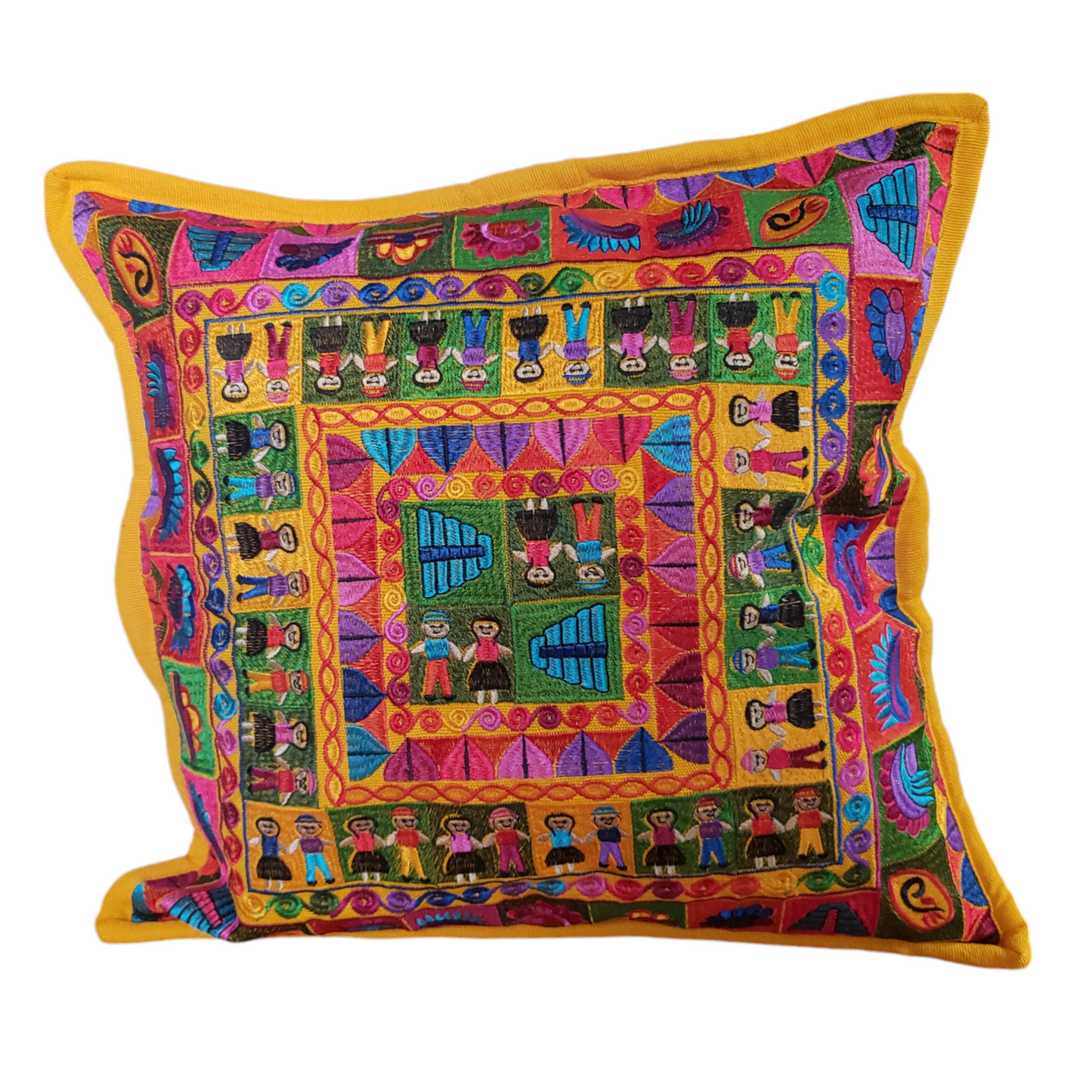 Set of 2 Mexican Embroidered Pillow Covers Decorative Pillow Case - People - 19"x19"