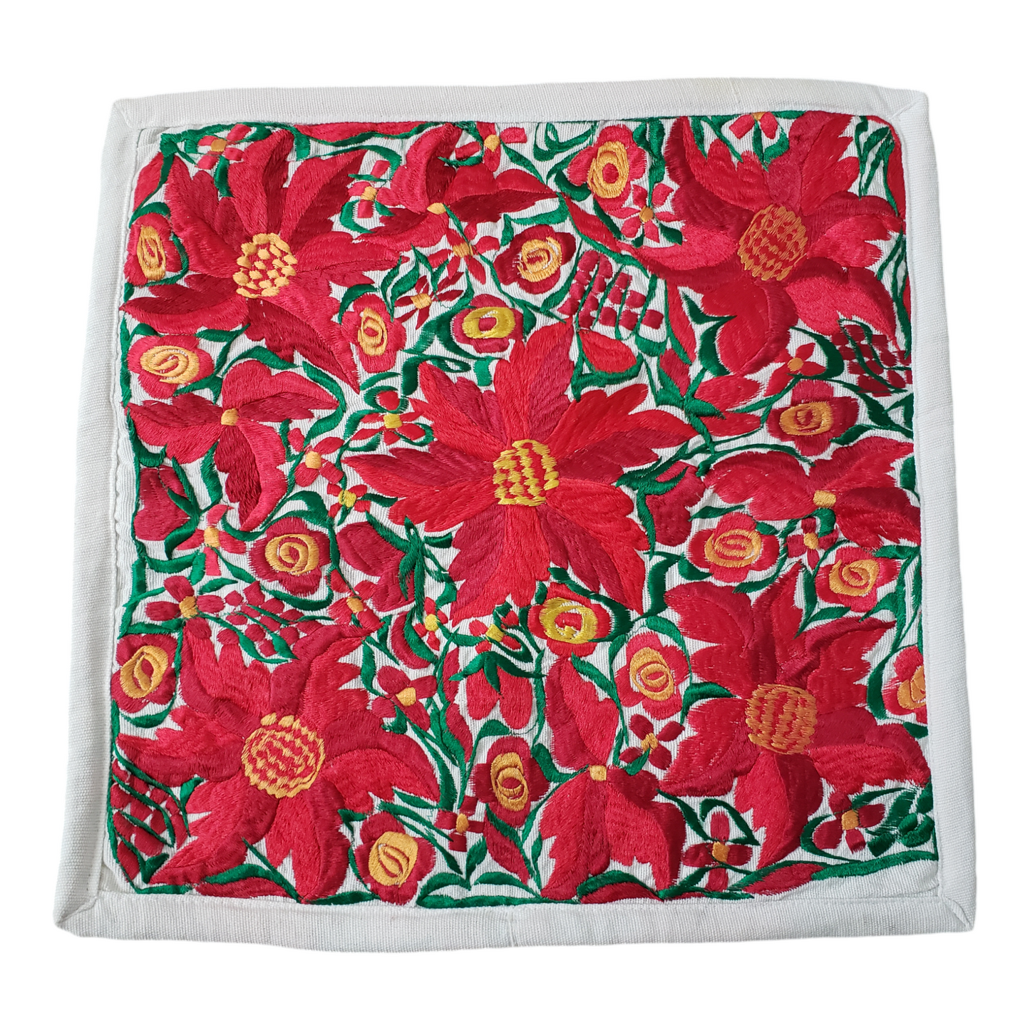 Christmas Pillow Cover Oaxaca Handmade Embroidered Poinsettia Noche Buena