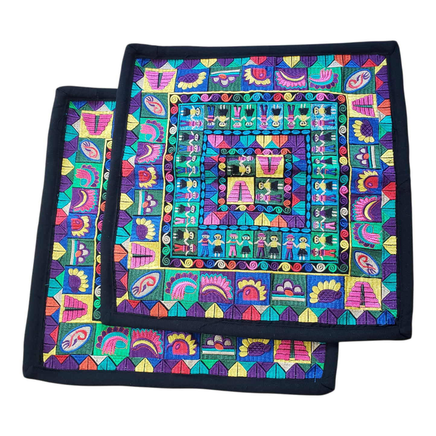 Set of 2 Mexican Embroidered Pillow Covers Decorative Pillow Case - People - 19"x19"