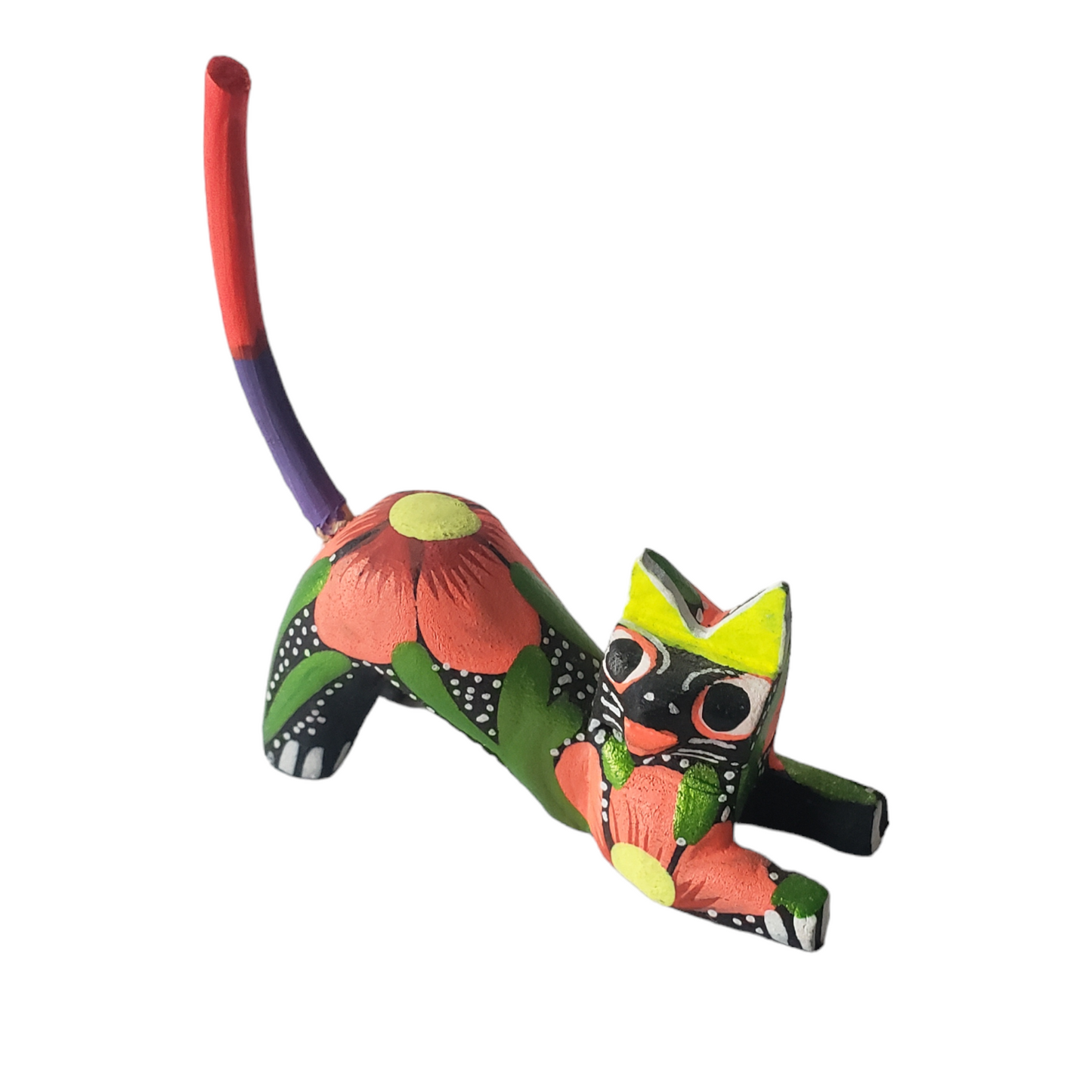 Oaxacan Alebrije Cat Mini Wood Carving Mexican Hand Painted