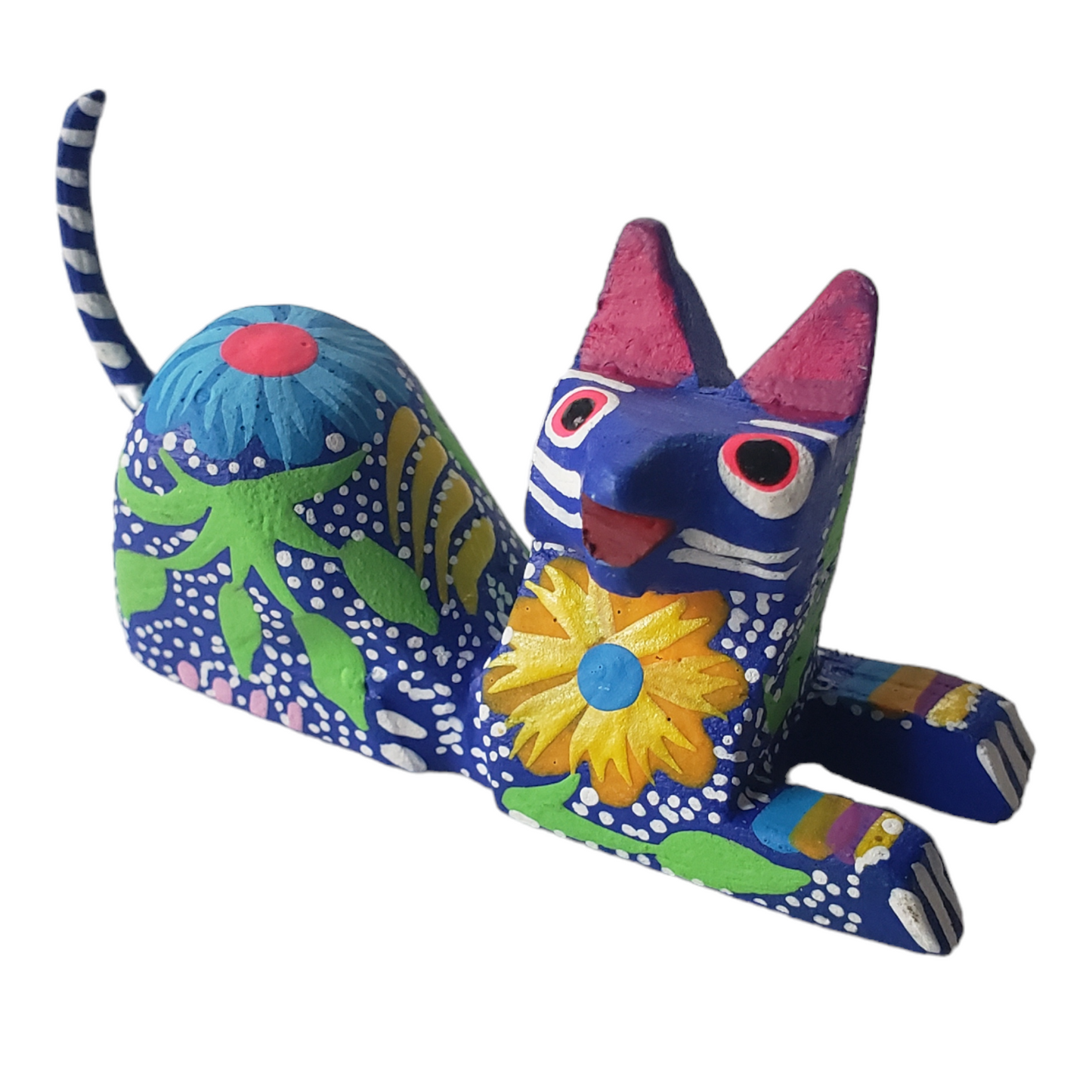 Oaxacan Alebrije Cat Mini Wood Carving Mexican Hand Painted