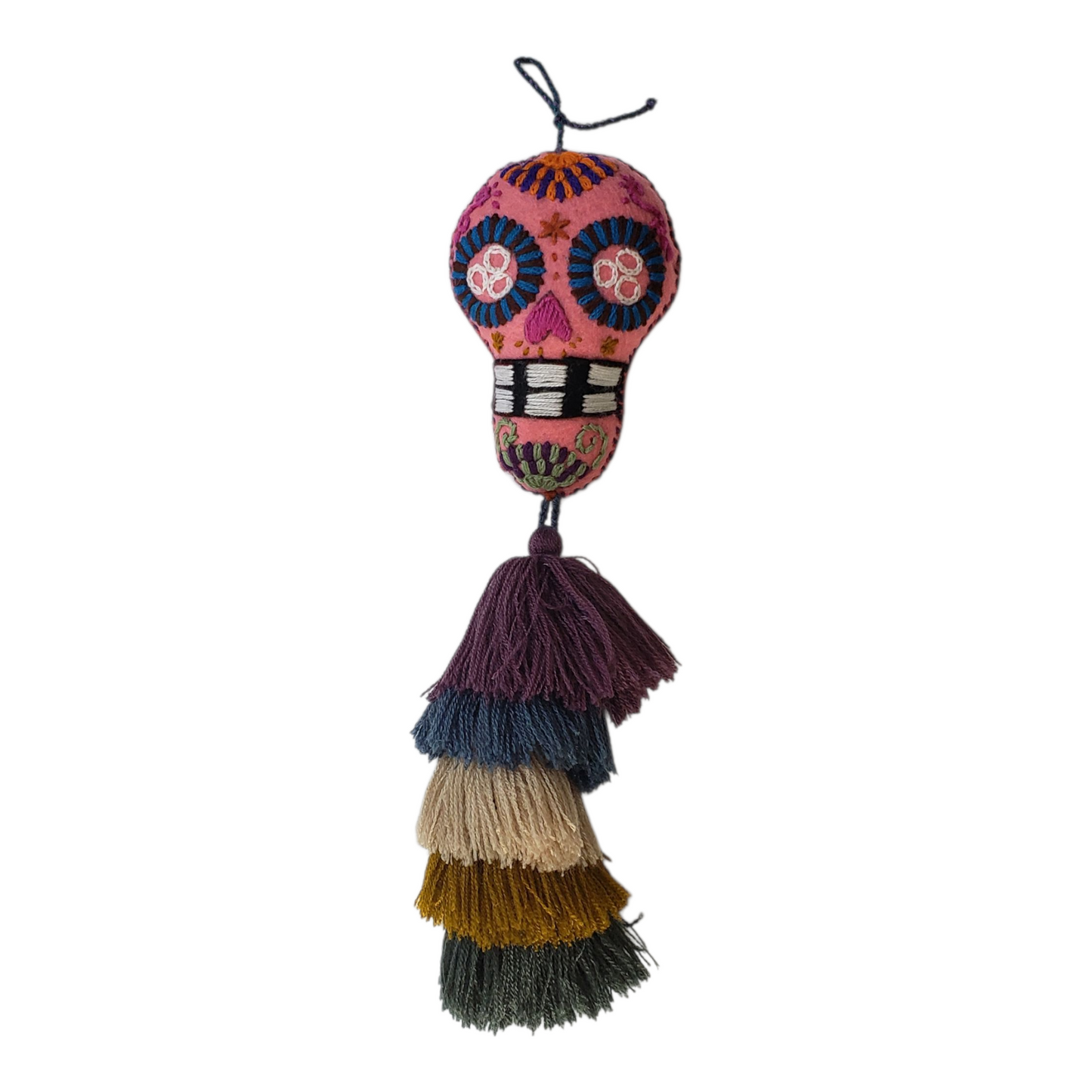 Dia de Muertos Skull Ornament with Tassel from Chiapas Mexico