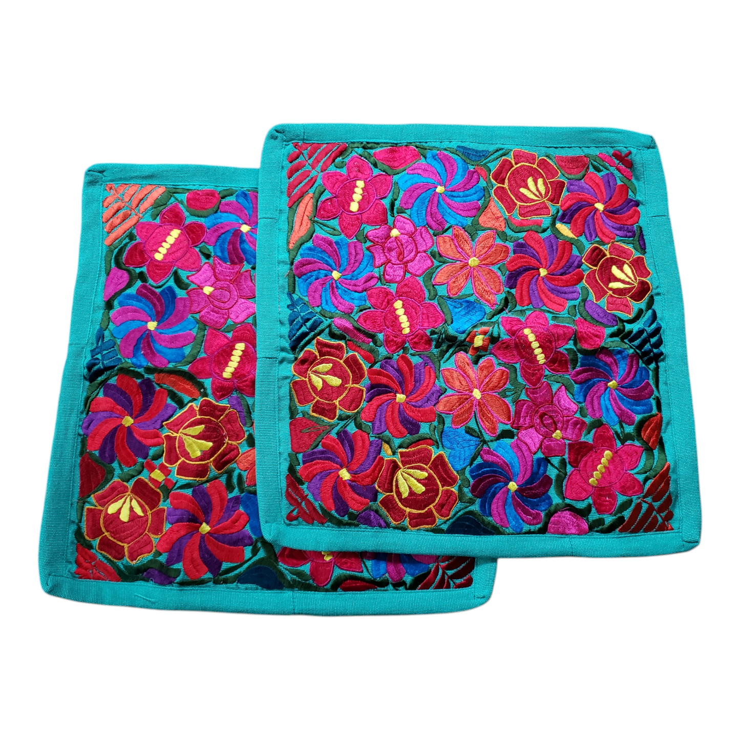 Set of 2 Mexican Pillow Covers Oaxaca Handmade Floral Embroidered Decorative Pillow Case 19"x19"