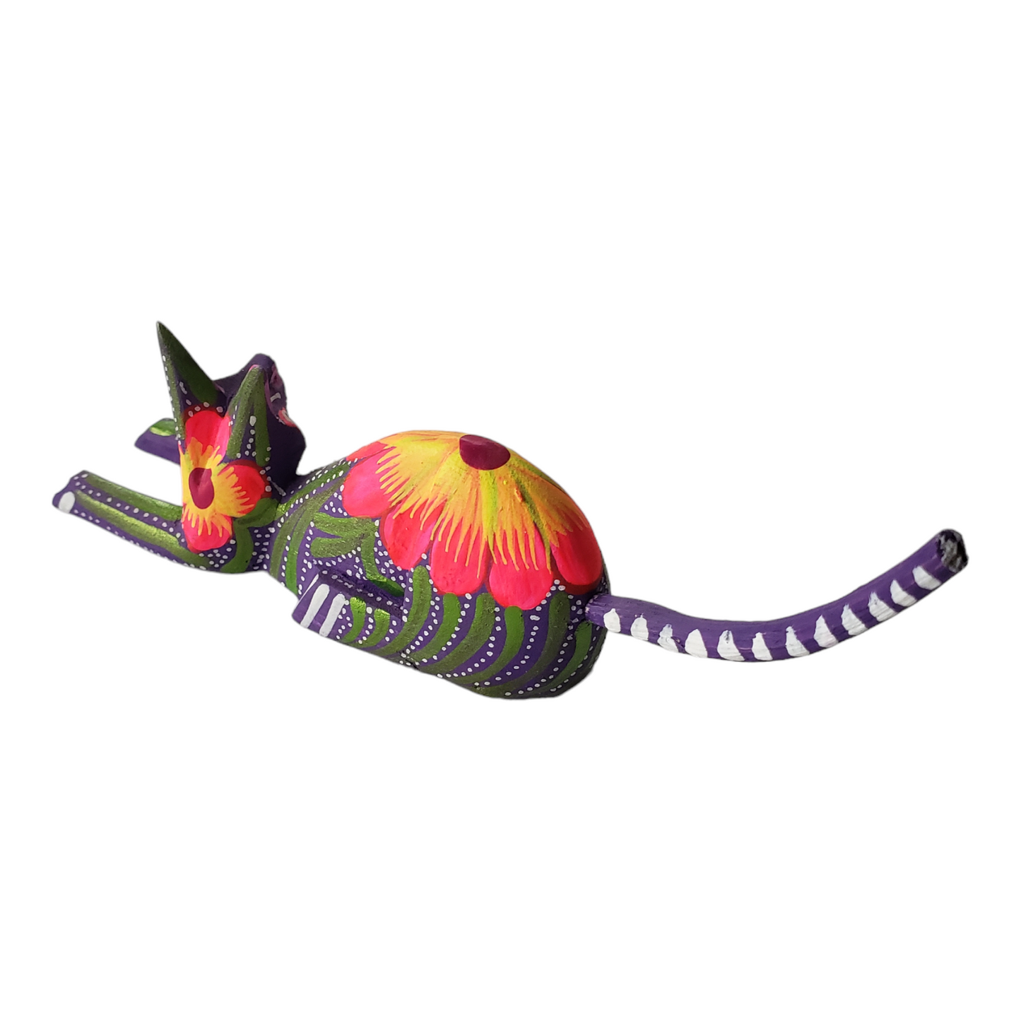 CAT Alebrije Floral Mexican Wood-carving Folk Art