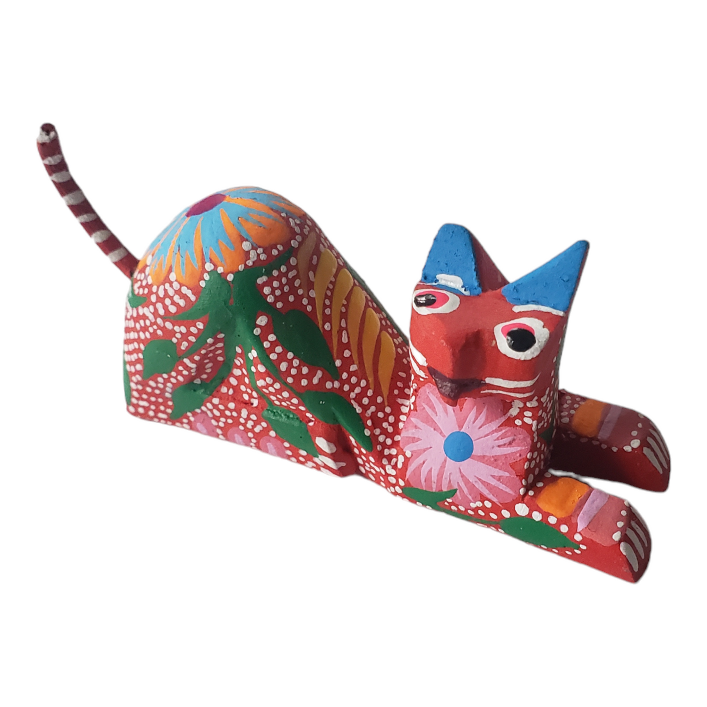 Oaxacan Alebrije Cat Mini Wood Carving Mexican Hand Painted