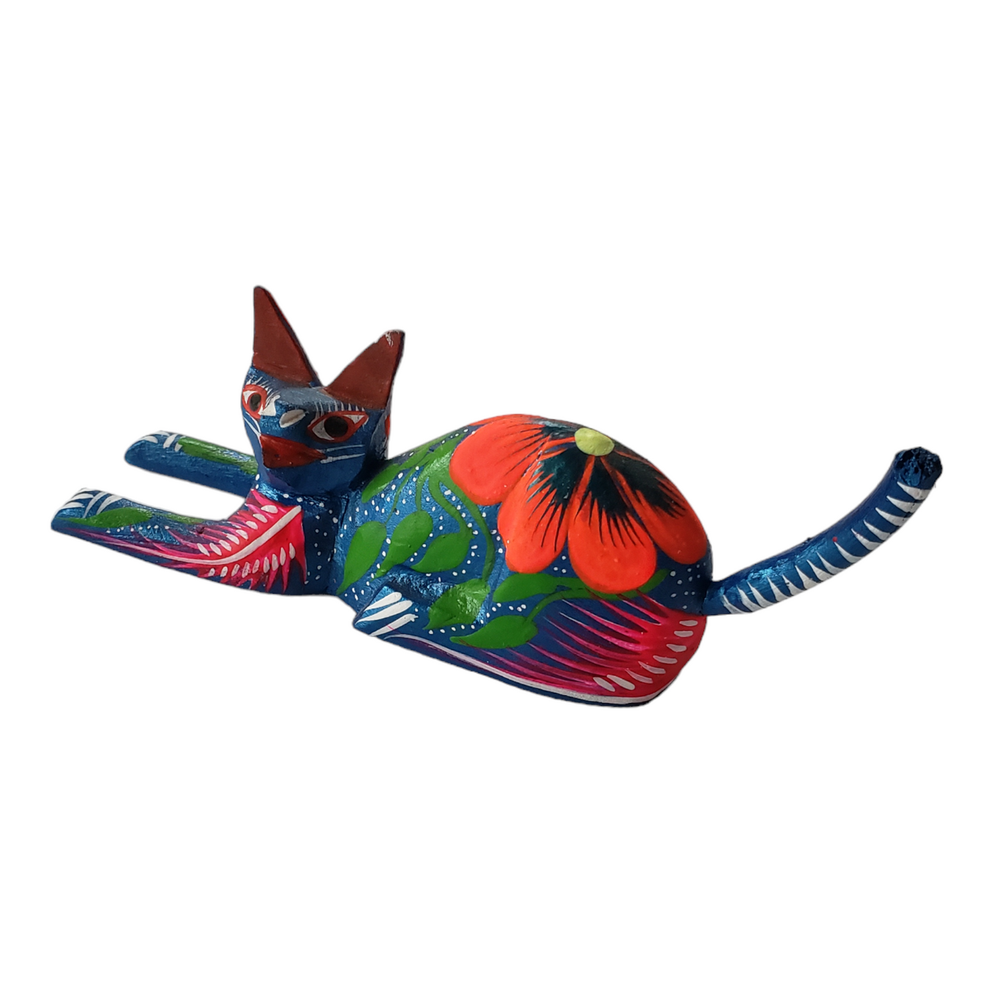 CAT Alebrije Floral Mexican Wood-carving Folk Art