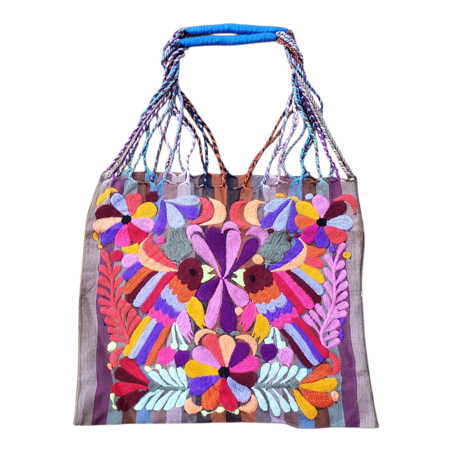 Embroidered Mexican Striped Hammock Bag Woven Tote Chiapas Women's Handmade