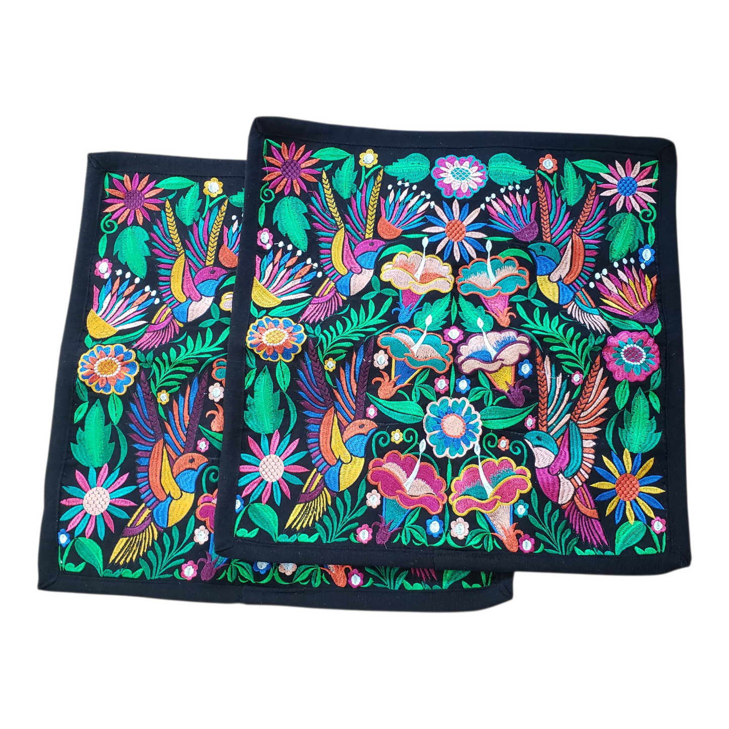 Set of 2 Mexican Embroidered Pillow Covers Decorative Pillow Case - Birds - 19"x19"