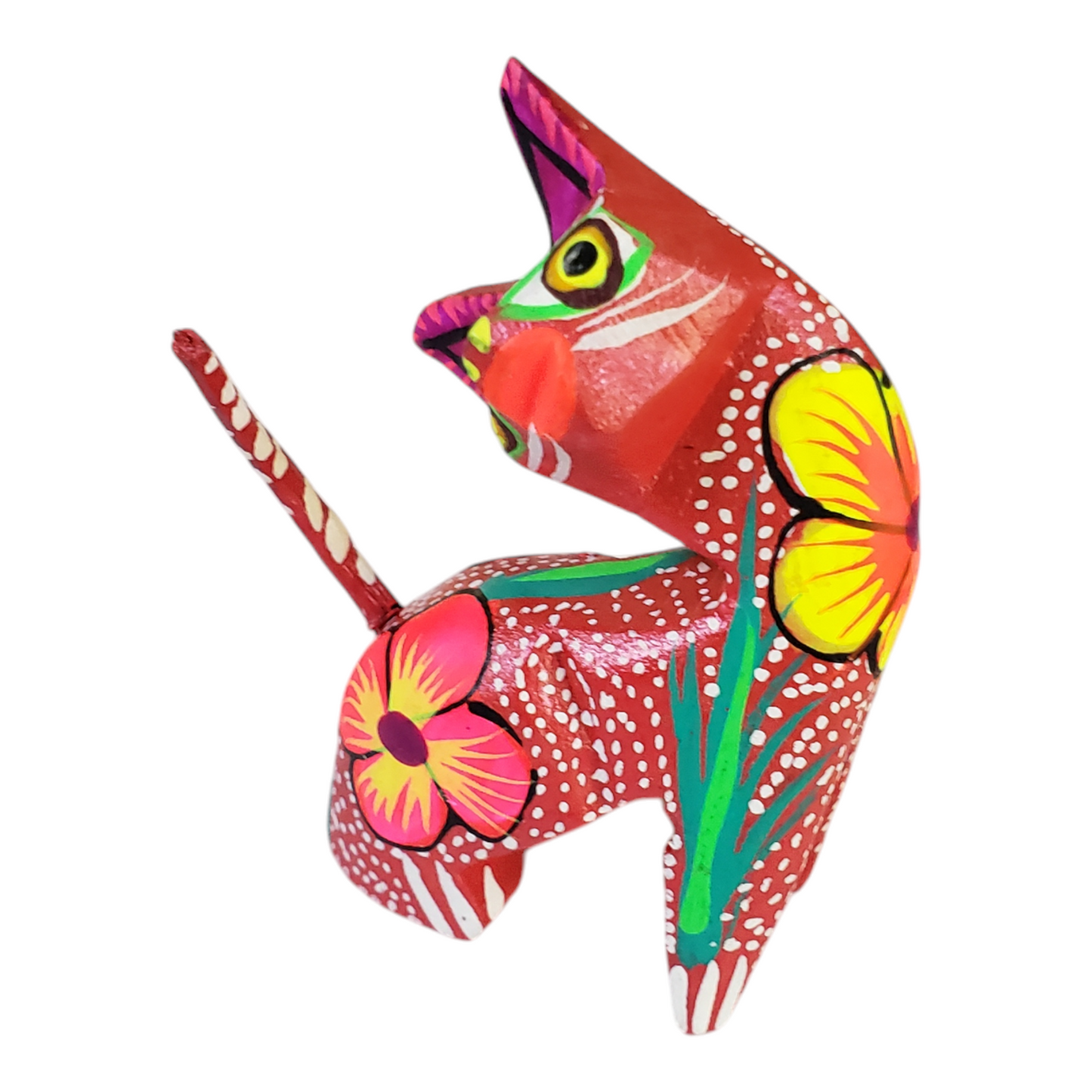 Oaxacan Alebrije Cat Mini Wood Carving Mexican Hand Painted