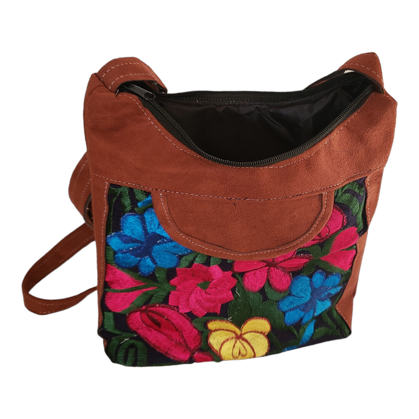 Mexican Embroidered Floral Leather Bag Shoulder Crossbody
