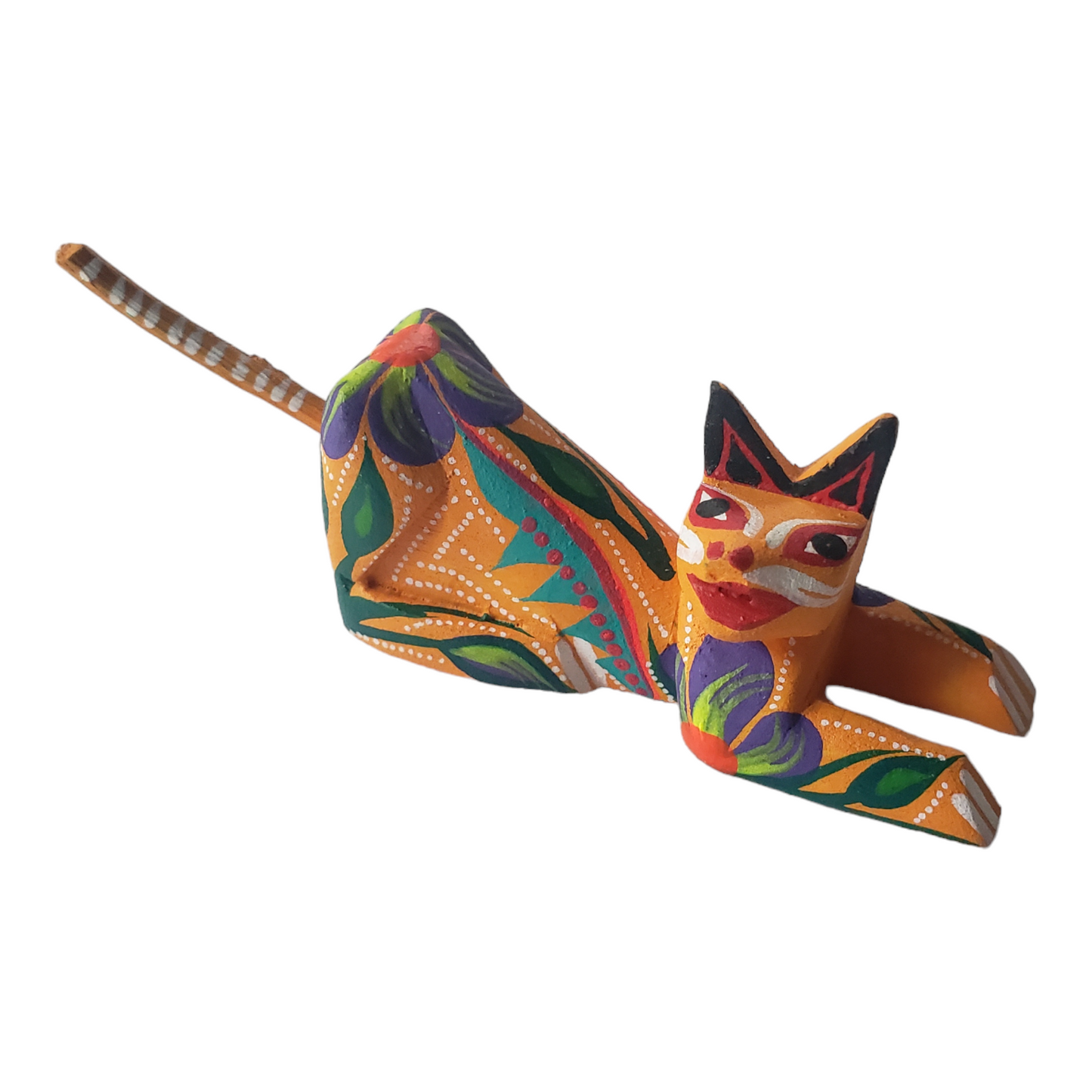 Oaxacan Alebrije Cat Mini Wood Carving Mexican Hand Painted
