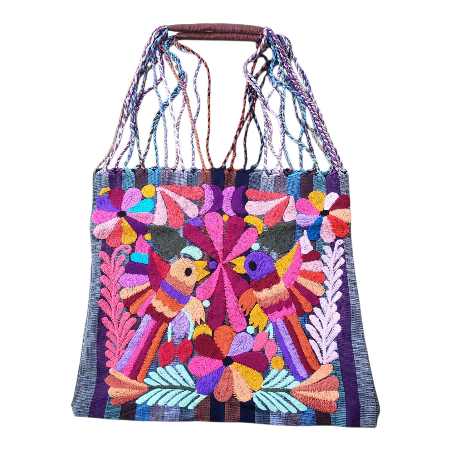 Embroidered Mexican Striped Hammock Bag Woven Tote Chiapas Women's Handmade