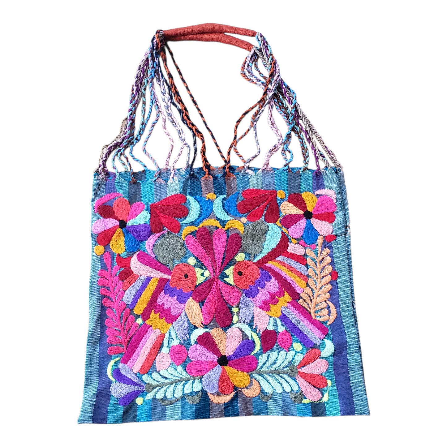 Embroidered Mexican Striped Hammock Bag Woven Tote Chiapas Women's Handmade