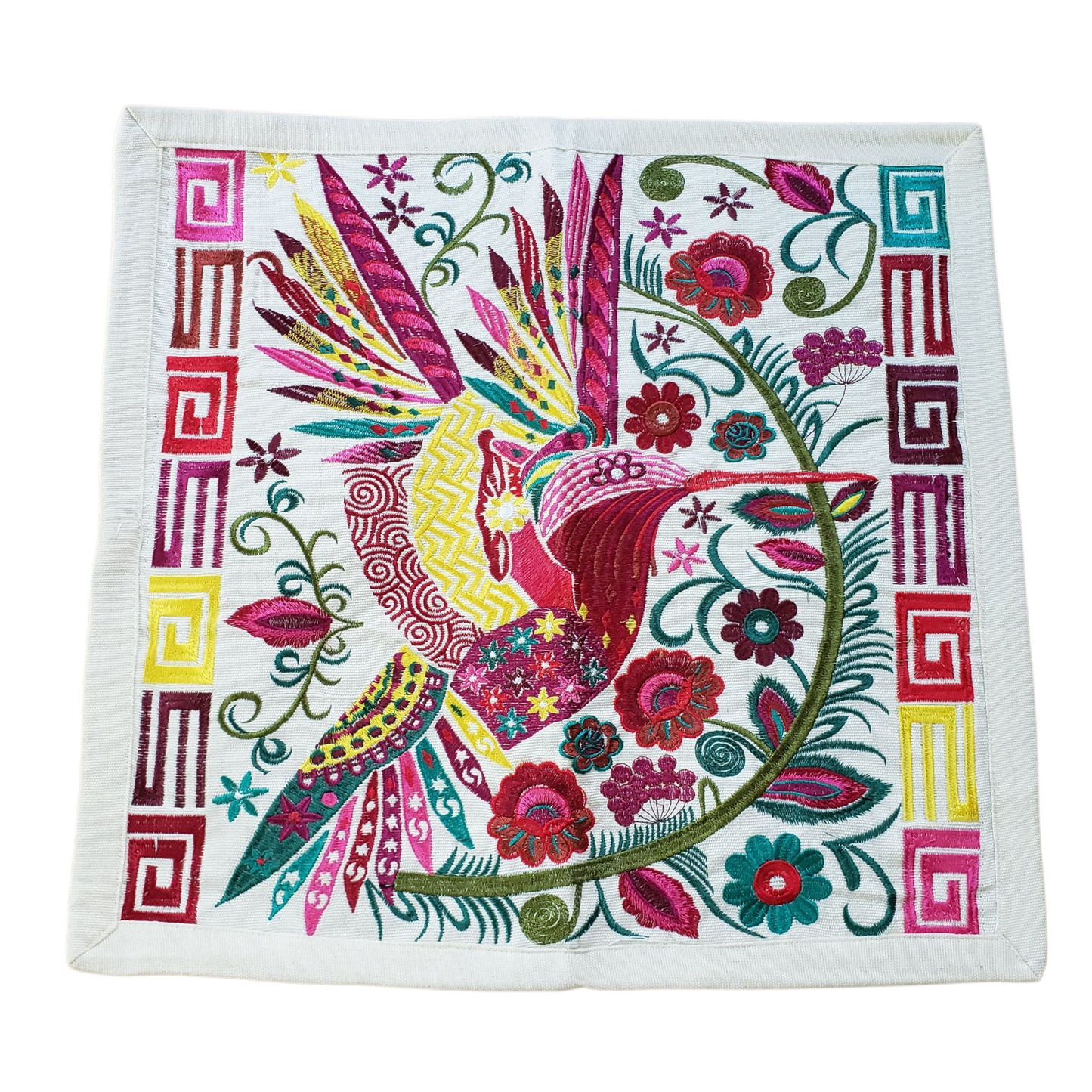 Set of 2 Mexican Embroidered Pillow Covers Decorative Pillow Case - Birds - 19"x19"