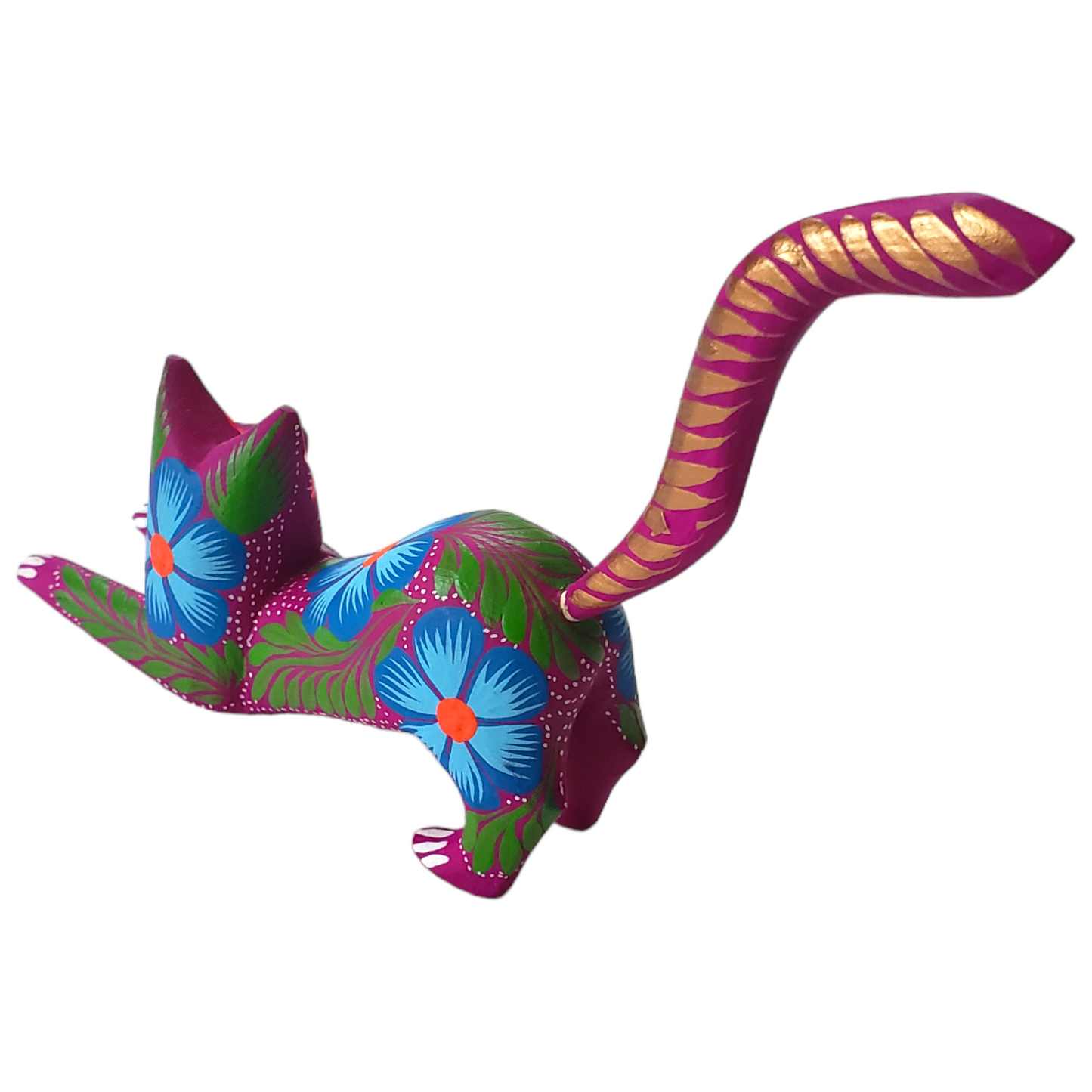 Purple CAT Alebrije Mexican Wood-carving Oaxacan Folk Art
