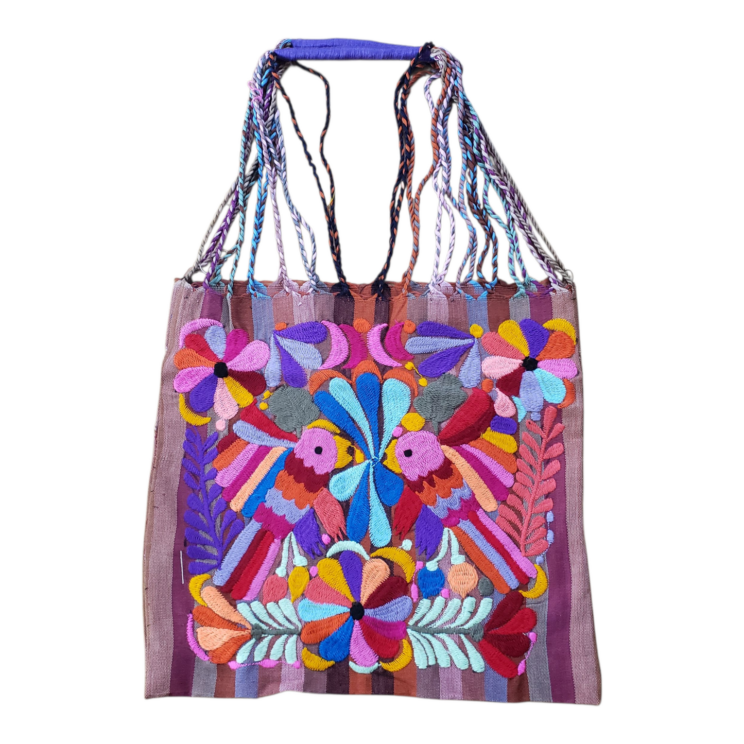Embroidered Mexican Striped Hammock Bag Woven Tote Chiapas Women's Handmade