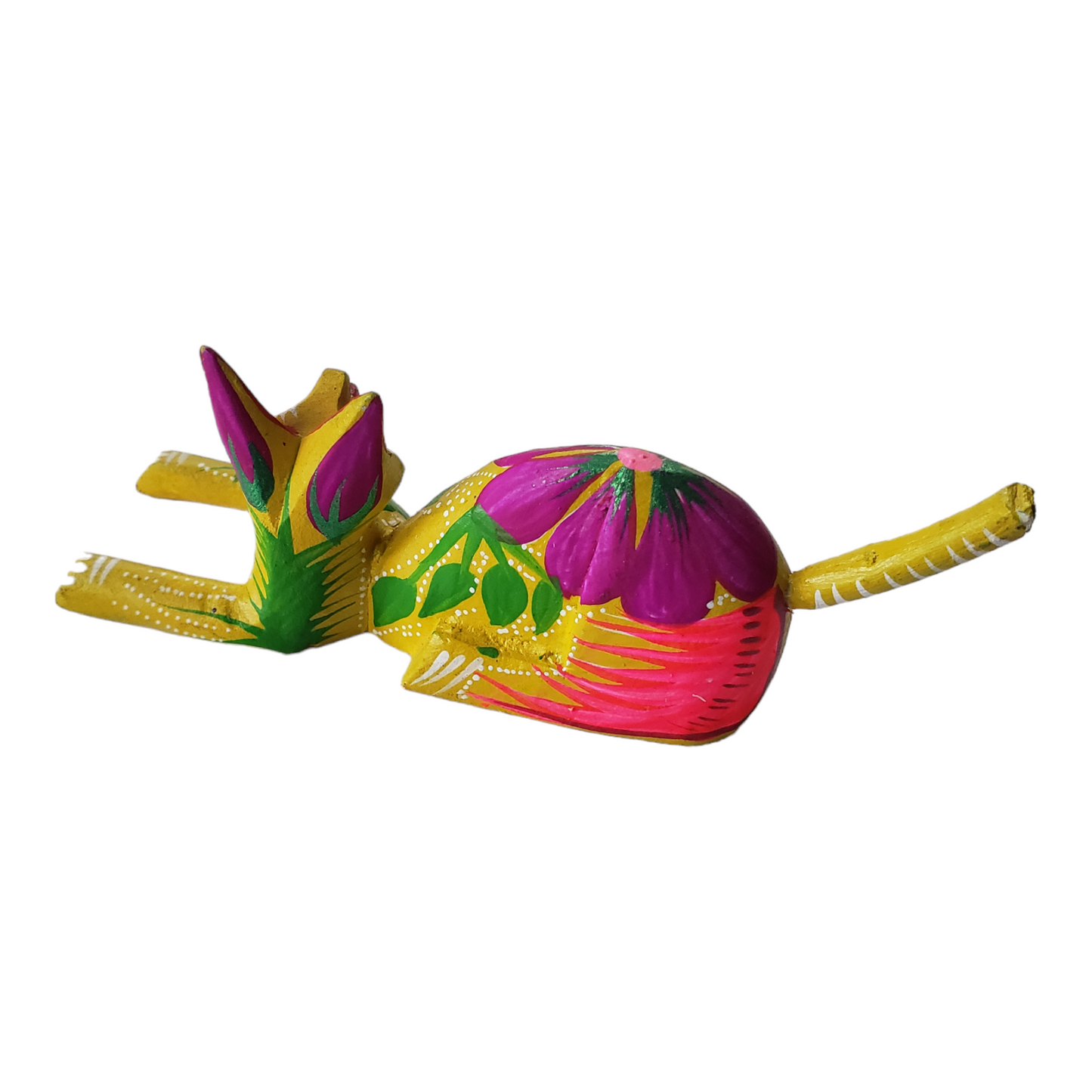 CAT Alebrije Floral Mexican Wood-carving Folk Art