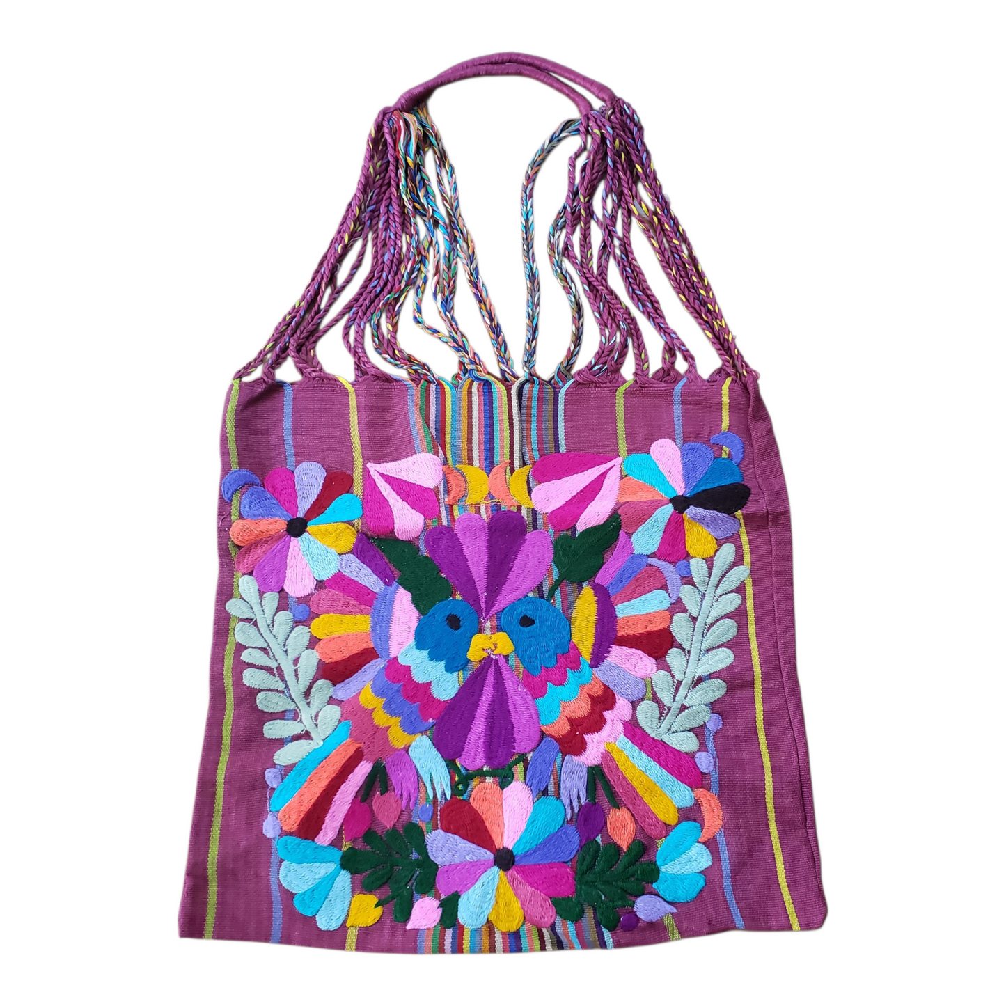 Embroidered Mexican Striped Hammock Bag Woven Tote Chiapas Women's Handmade
