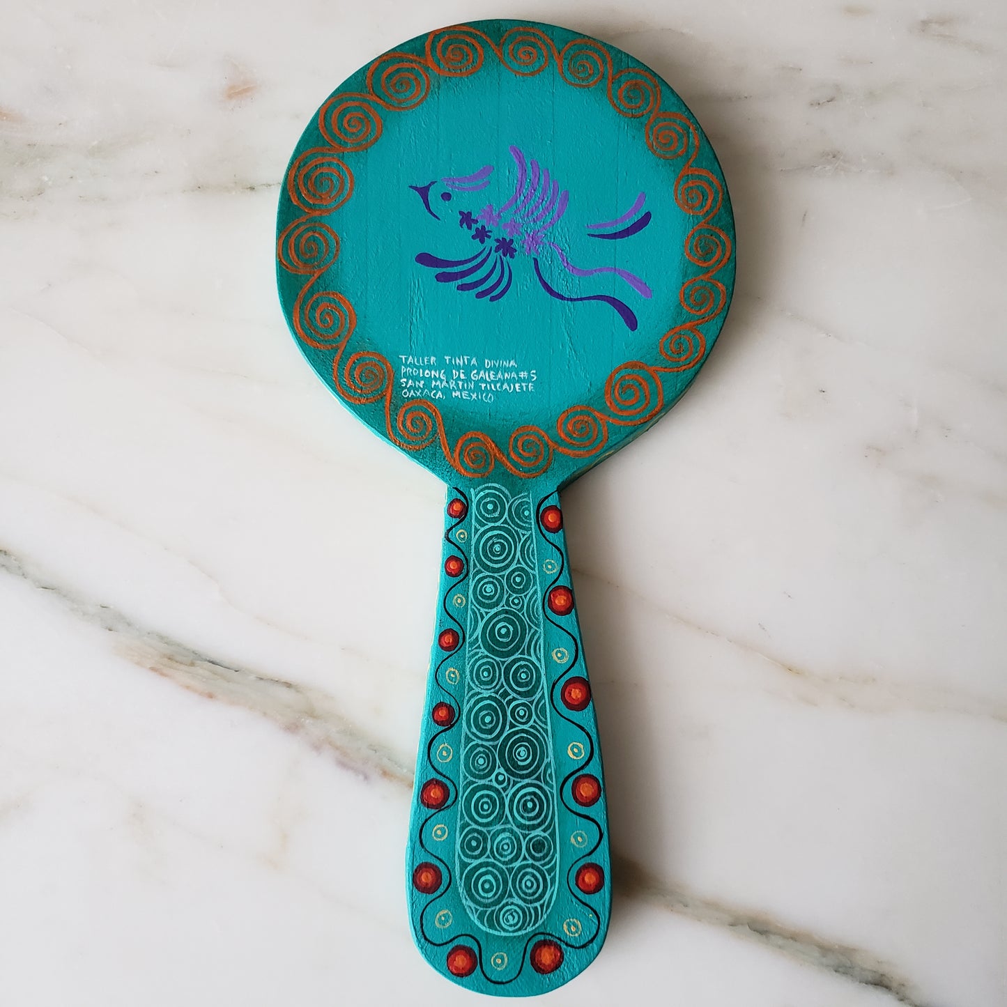 Hand Mirror Mexican Round Mirror Copal Wood hand painted - The Little Pueblo