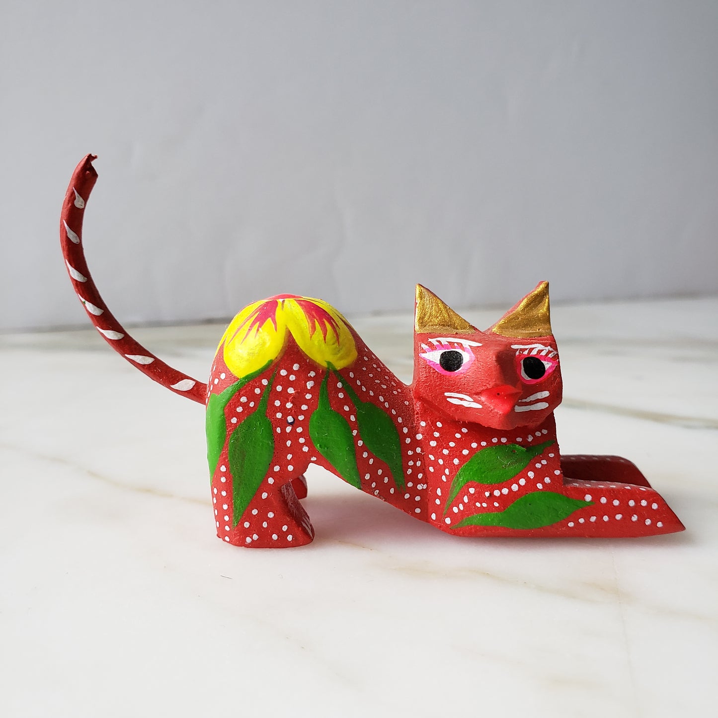 Oaxacan Alebrije Cat Mini Wood Carving Mexican Hand Painted - The Little Pueblo