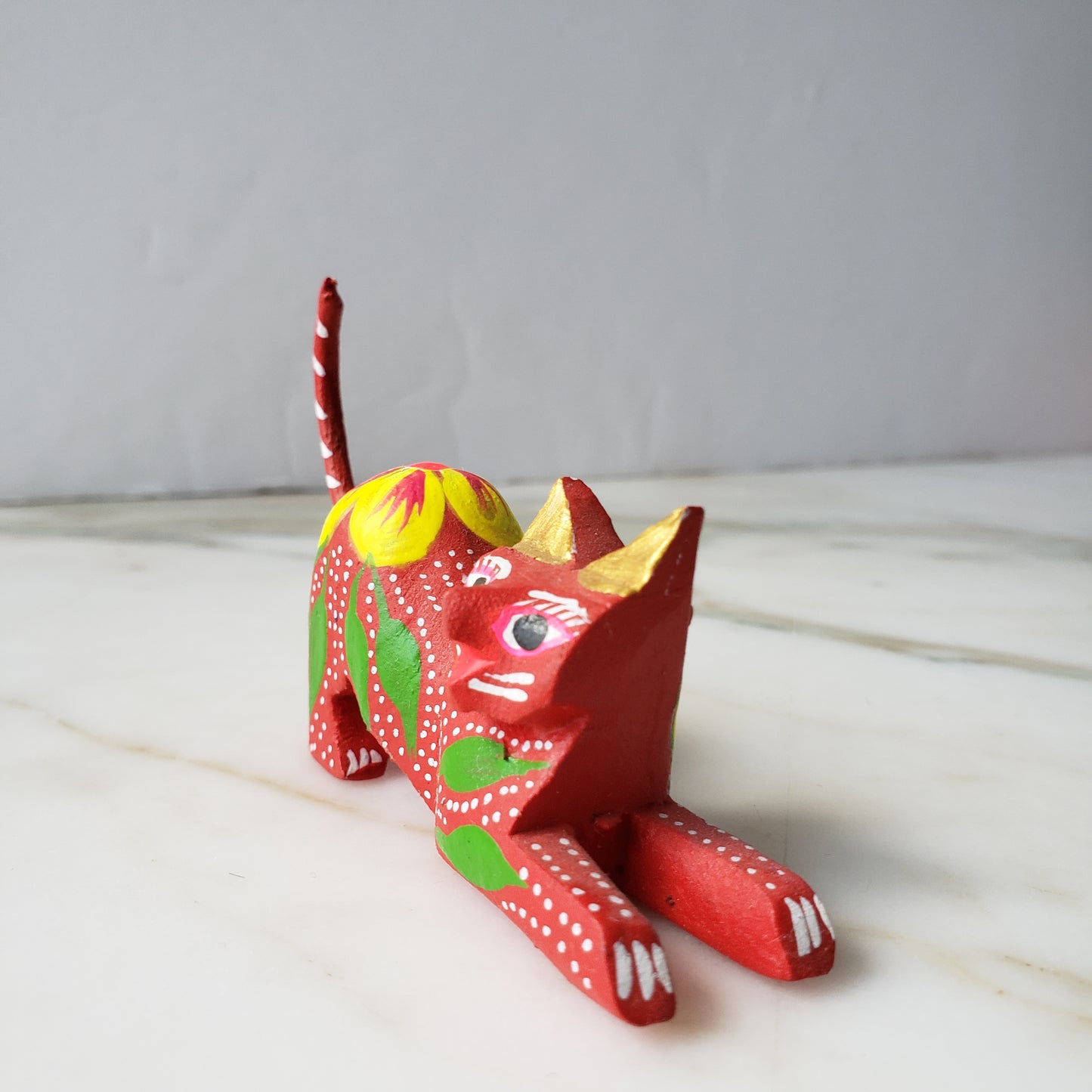 Oaxacan Alebrije Cat Mini Wood Carving Mexican Hand Painted - The Little Pueblo