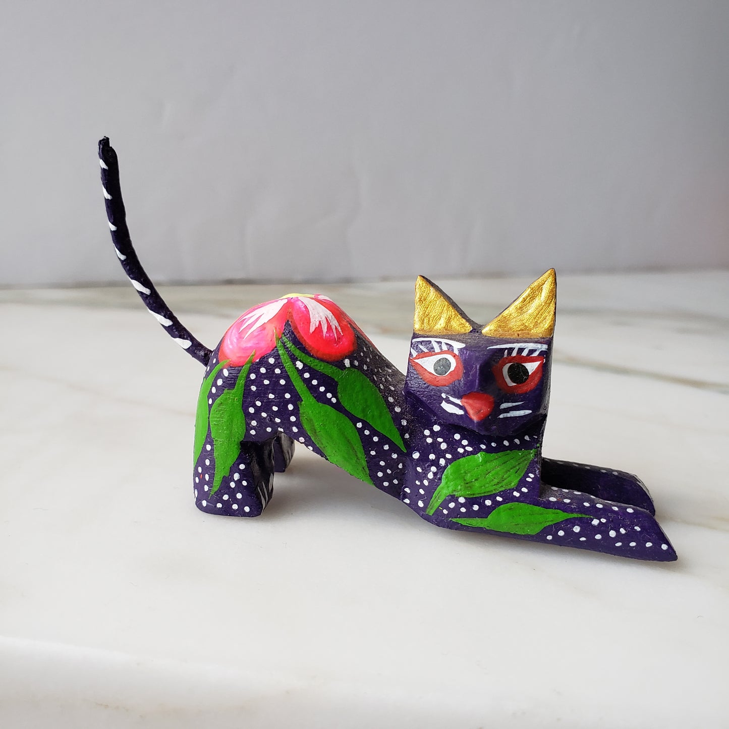 Oaxacan Alebrije Cat Mini Wood Carving Mexican Hand Painted - The Little Pueblo