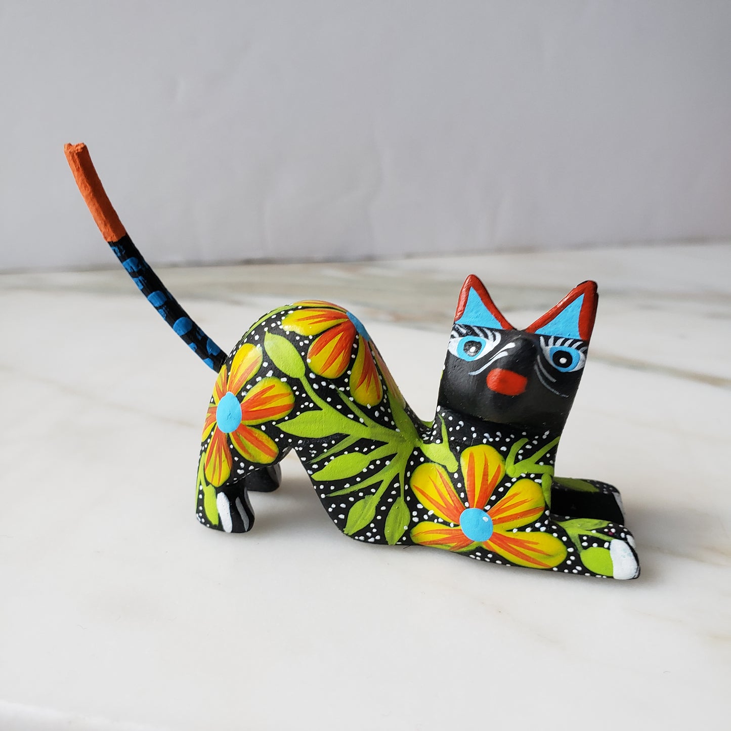 Oaxacan Alebrije Cat Mini Wood Carving Mexican Hand Painted - The Little Pueblo