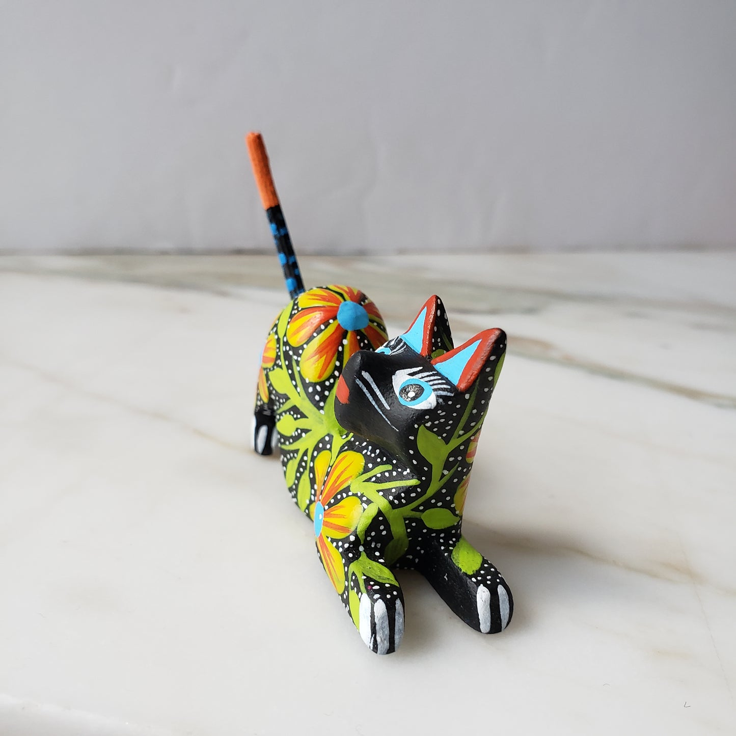 Oaxacan Alebrije Cat Mini Wood Carving Mexican Hand Painted - The Little Pueblo