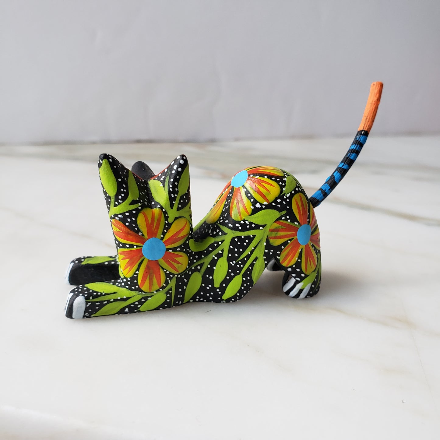 Oaxacan Alebrije Cat Mini Wood Carving Mexican Hand Painted - The Little Pueblo