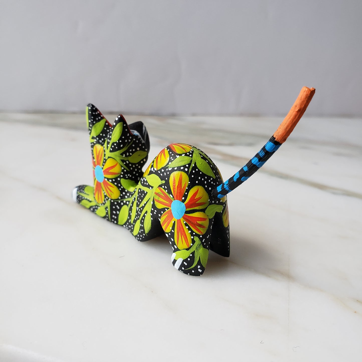 Oaxacan Alebrije Cat Mini Wood Carving Mexican Hand Painted - The Little Pueblo