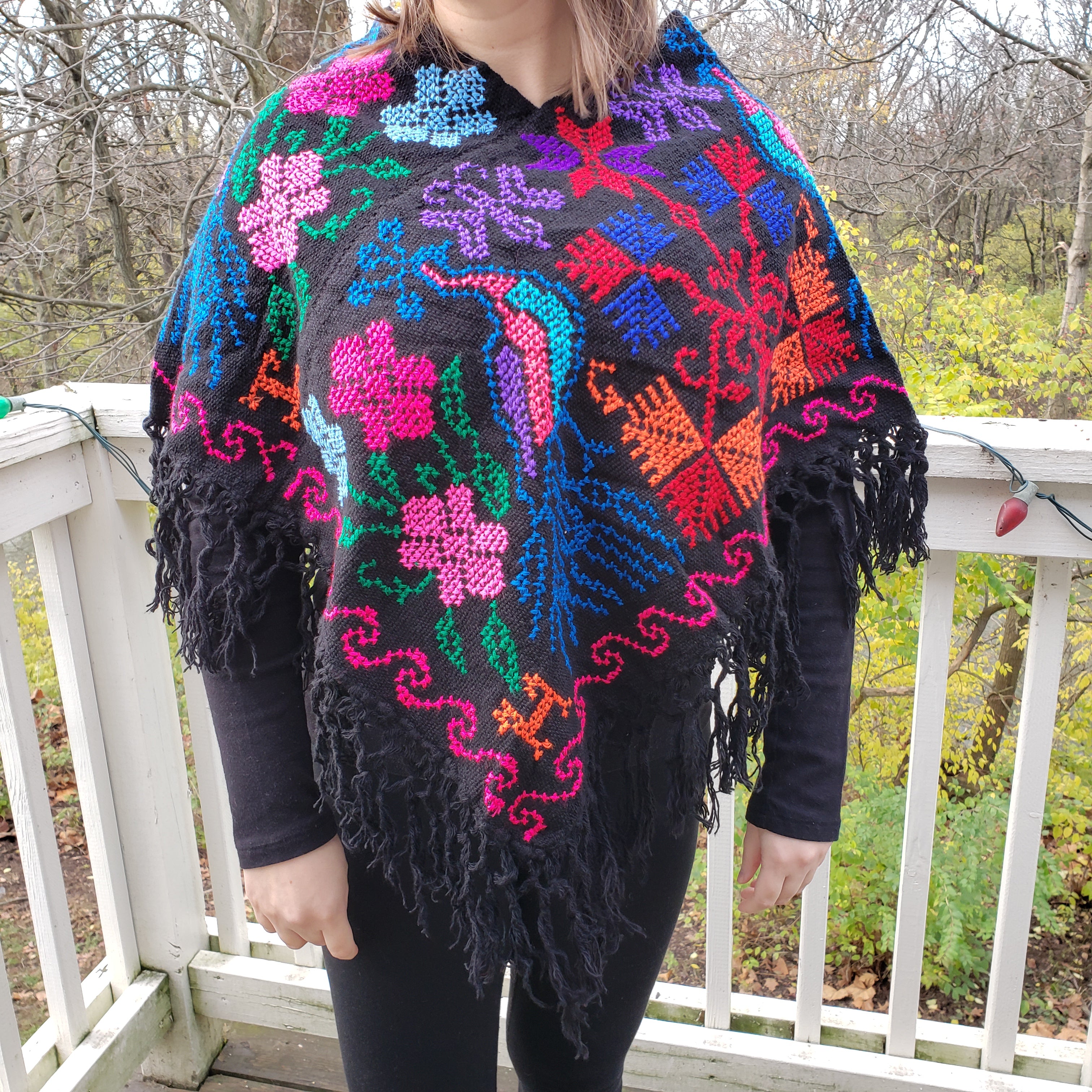 Peacock Embroidered Poncho Colorful Mexican Poncho – The Little Pueblo