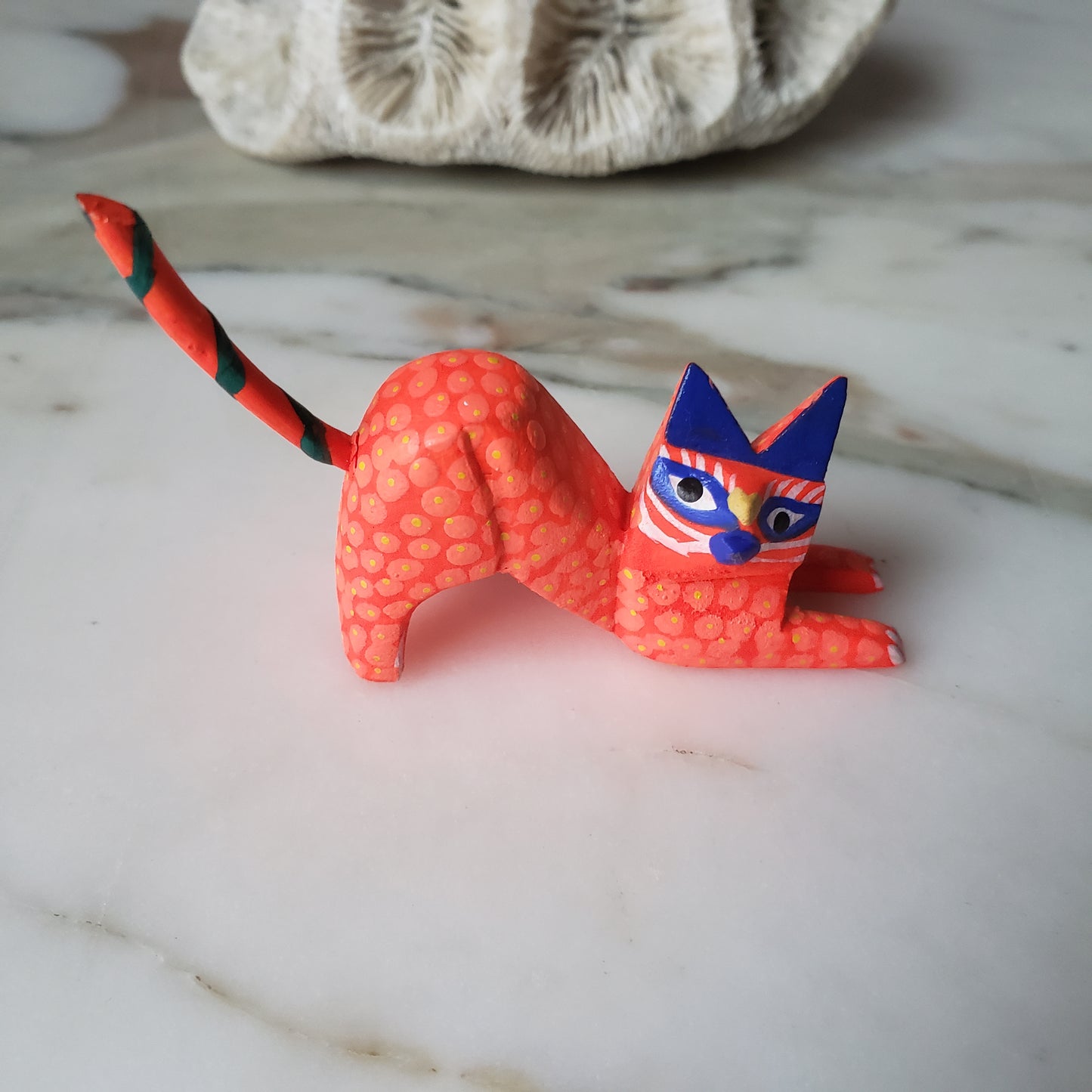 Oaxacan Alebrije Cat Mini Wood Carving Mexican Hand Painted