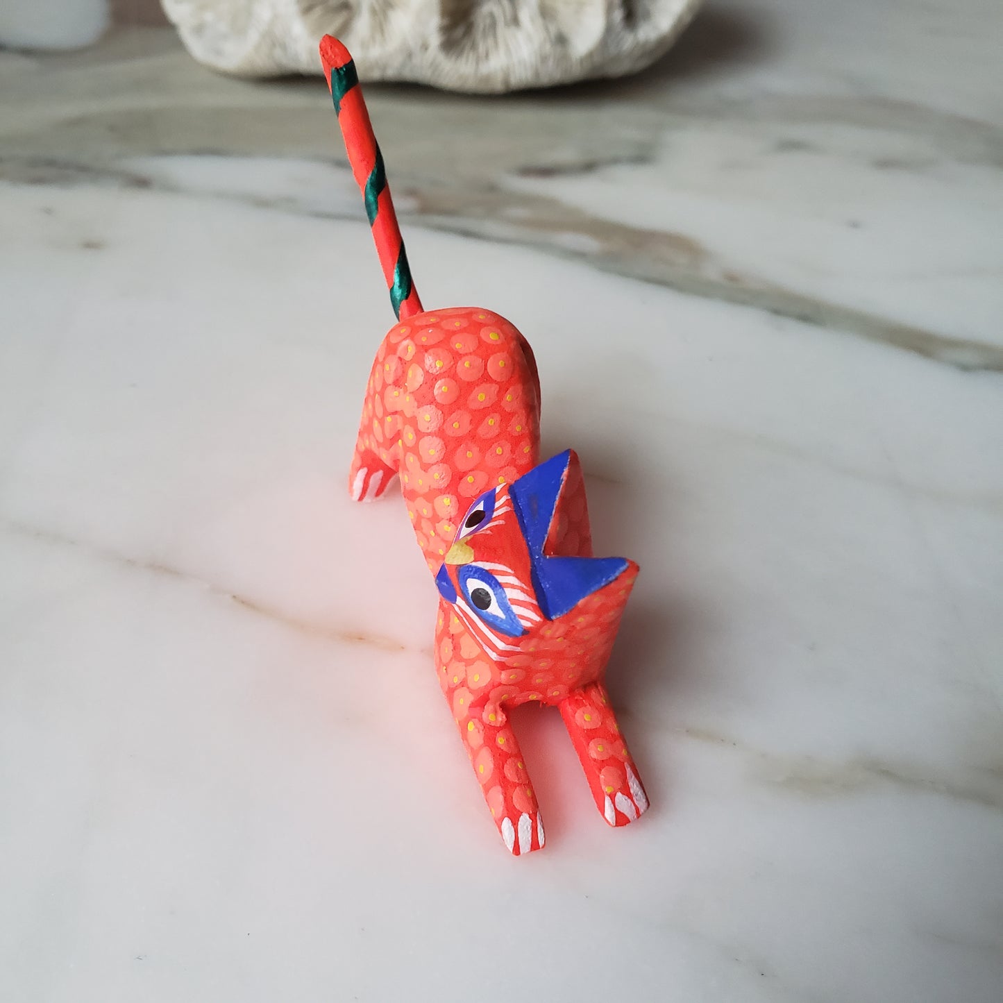 Oaxacan Alebrije Cat Mini Wood Carving Mexican Hand Painted