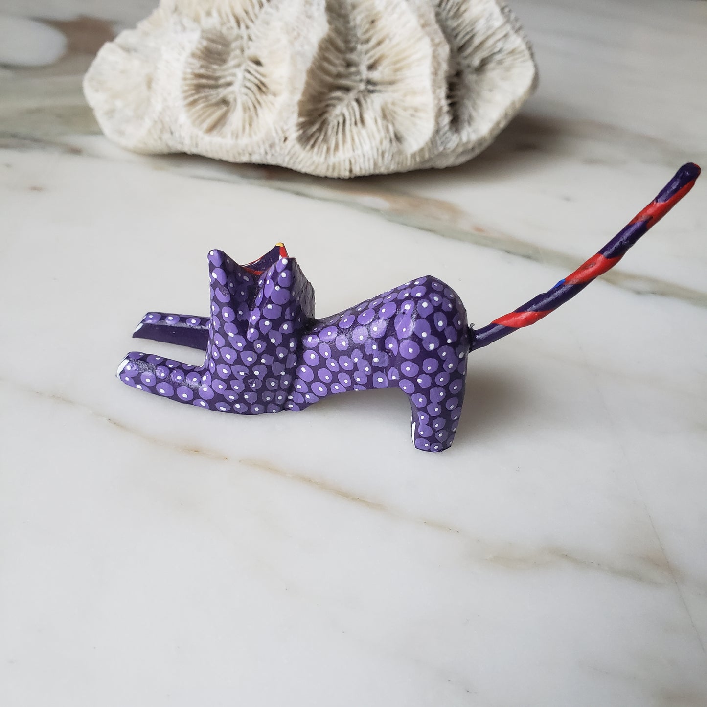 Oaxacan Alebrije Cat Mini Wood Carving Mexican Hand Painted
